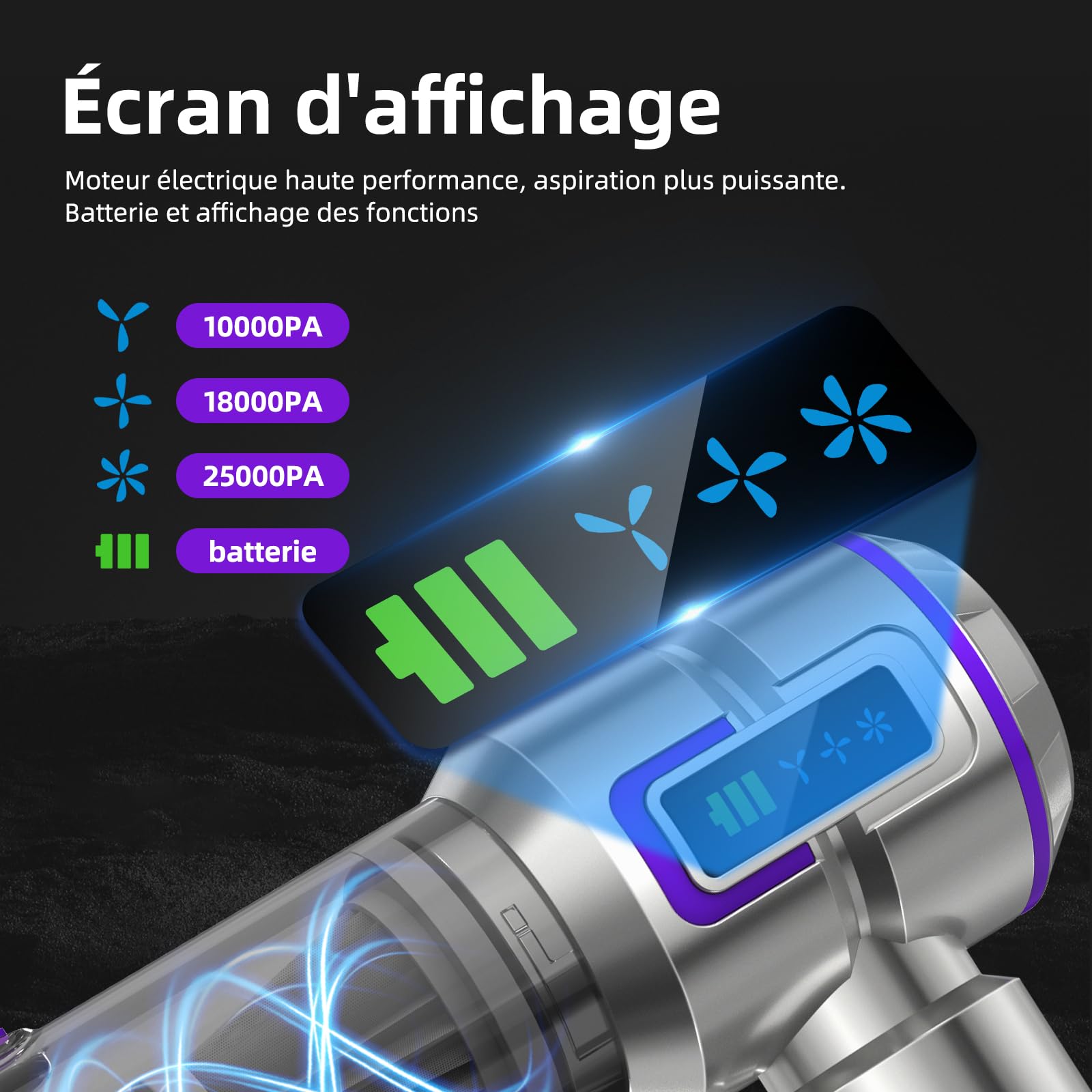 Aspirateur à Main, 25000Pa Aspirateur de Voiture Puissant avec Écran, 4-en-1 Vidage Automatique 1 Touche Aspirateur, Moteur sans Balai avec 3 Vitesses pour Maison/Bureau/Voiture/Poils, Argenté