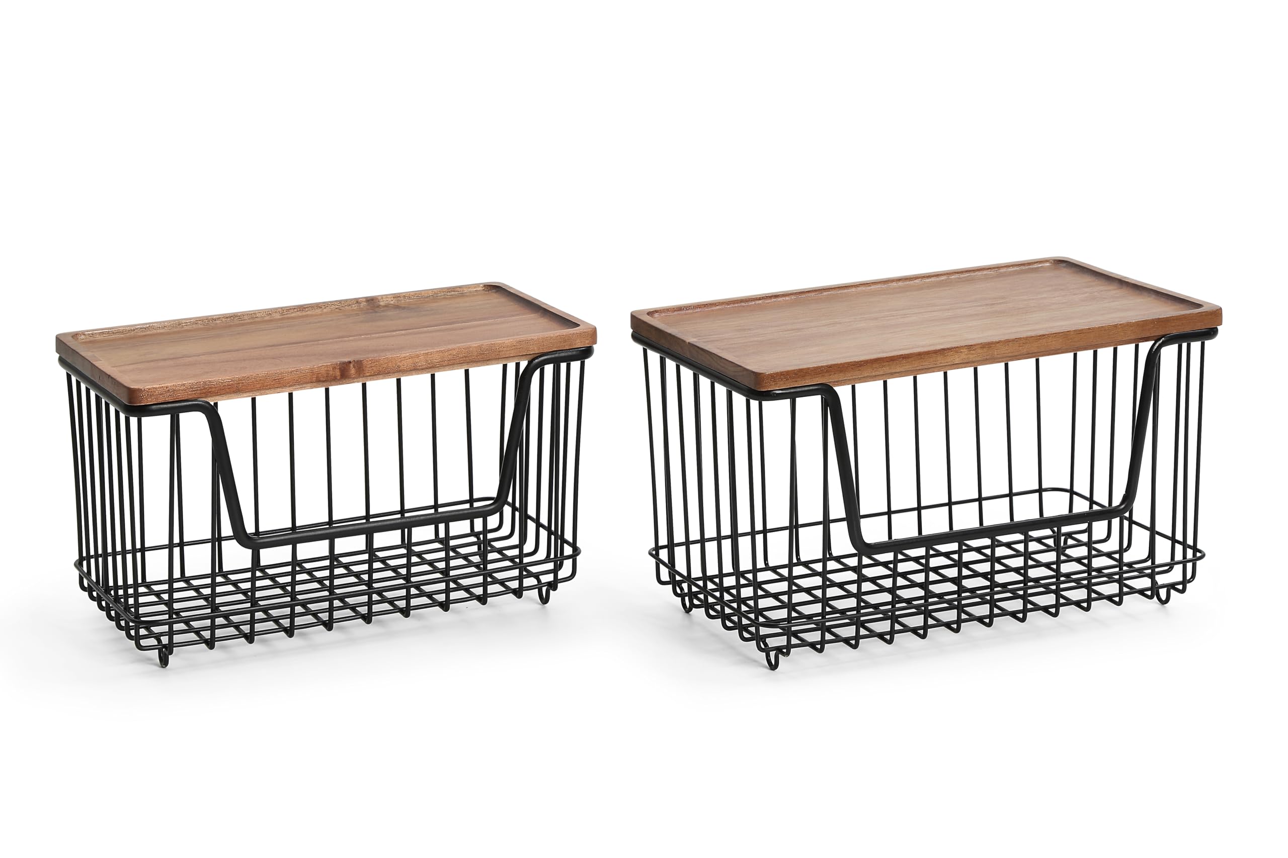 SunnyPoint Set of 2 Kitchen, Laundry & Pantry Storage Organizers – Stackable Bins with Acacia Wood Top, Large Trash Bag Holder & Standard Garbage Bag