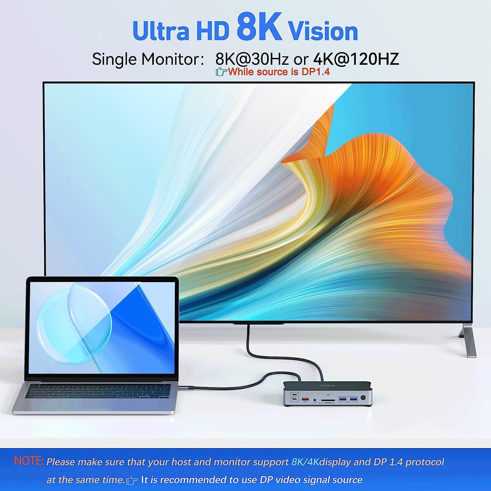 USB C Docking Station 3 Monitore, 15 in 1 Laptop Dockingstation mit 8K@30Hz DP & Dual HDMI, 4K@30Hz Triple Display für DP1.4, 10Gbps USB 3.1&2 USB C, 2 USB3.0, USB2.0, 100W PD, RJ45, SD/TF, Audio