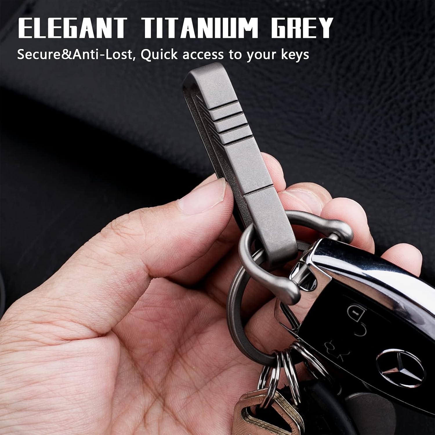 TISUR Belt Loop Keychain Clip, Titanium Carabiner Keychain Key Holder with Detachable Key Ring for Duty Belt, Car Key Chain Gifts for Men Women, BK1S+D Ring