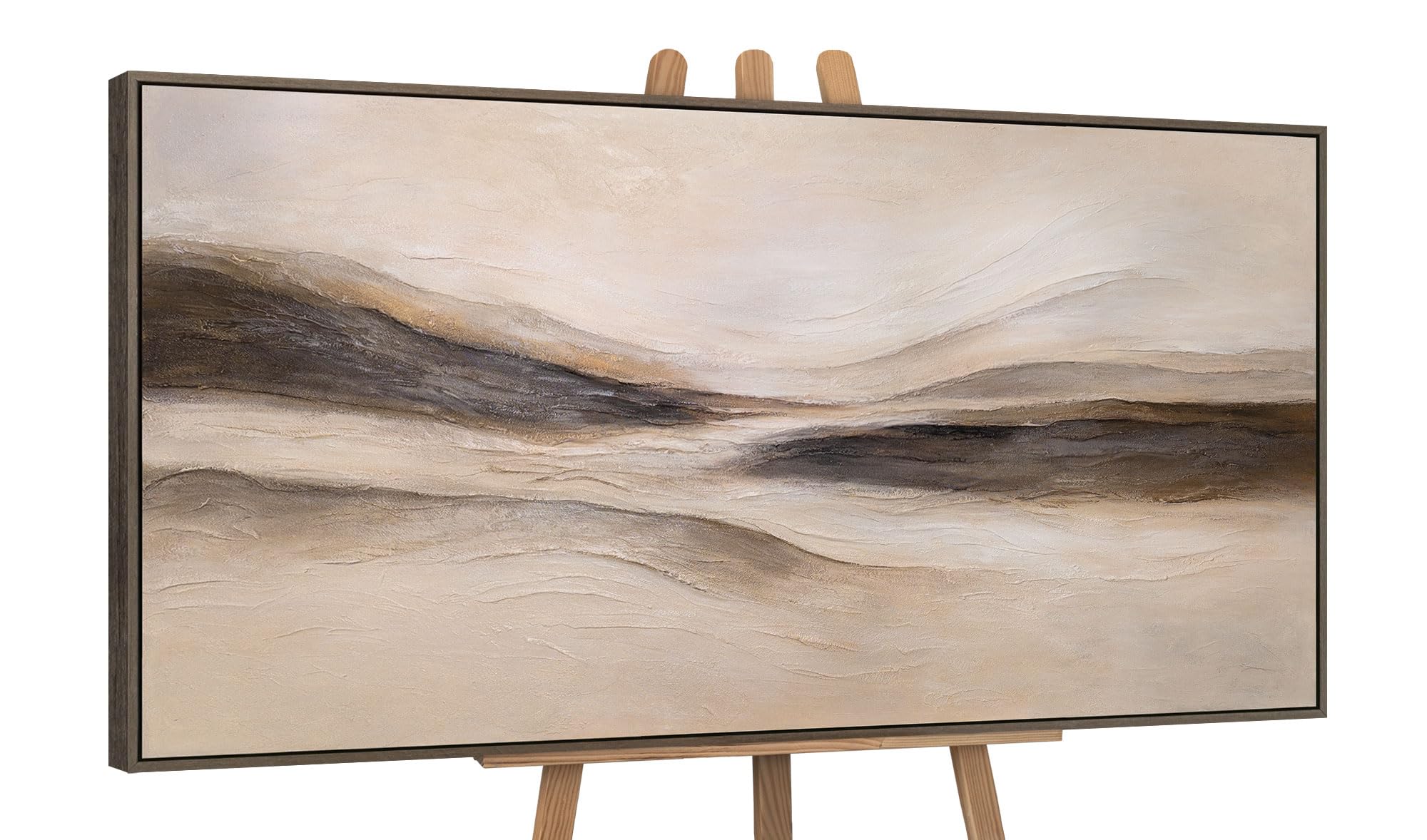 Abstrakt Braunbeige Acryl Gemälde auf Leinwand mit Rahmen 160x80 cm handgemalt Wandbild