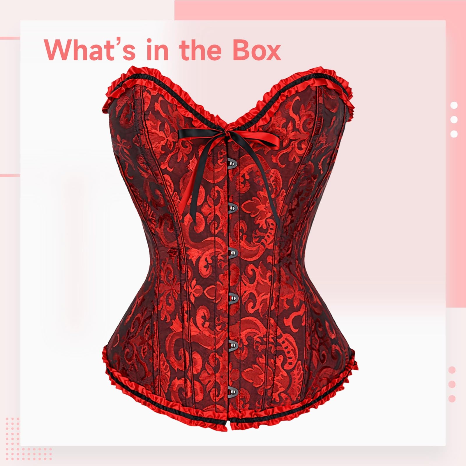 Corsetto elegante da donna con finiture in pizzo, design con chiusura frontale, 4XL, bustier rosso shapewear per modellare la vita