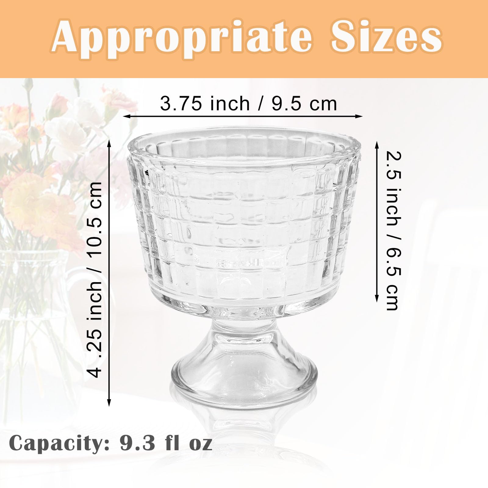 Nexboraque 6 Stück Dessertbecher aus Glas mit Fuß, 284 ml, Eisbecher, Kristall, Vintage, Trifle-Becher mit schwerem Boden für Eisbecher, Eis, Obst, Parfait, Snack