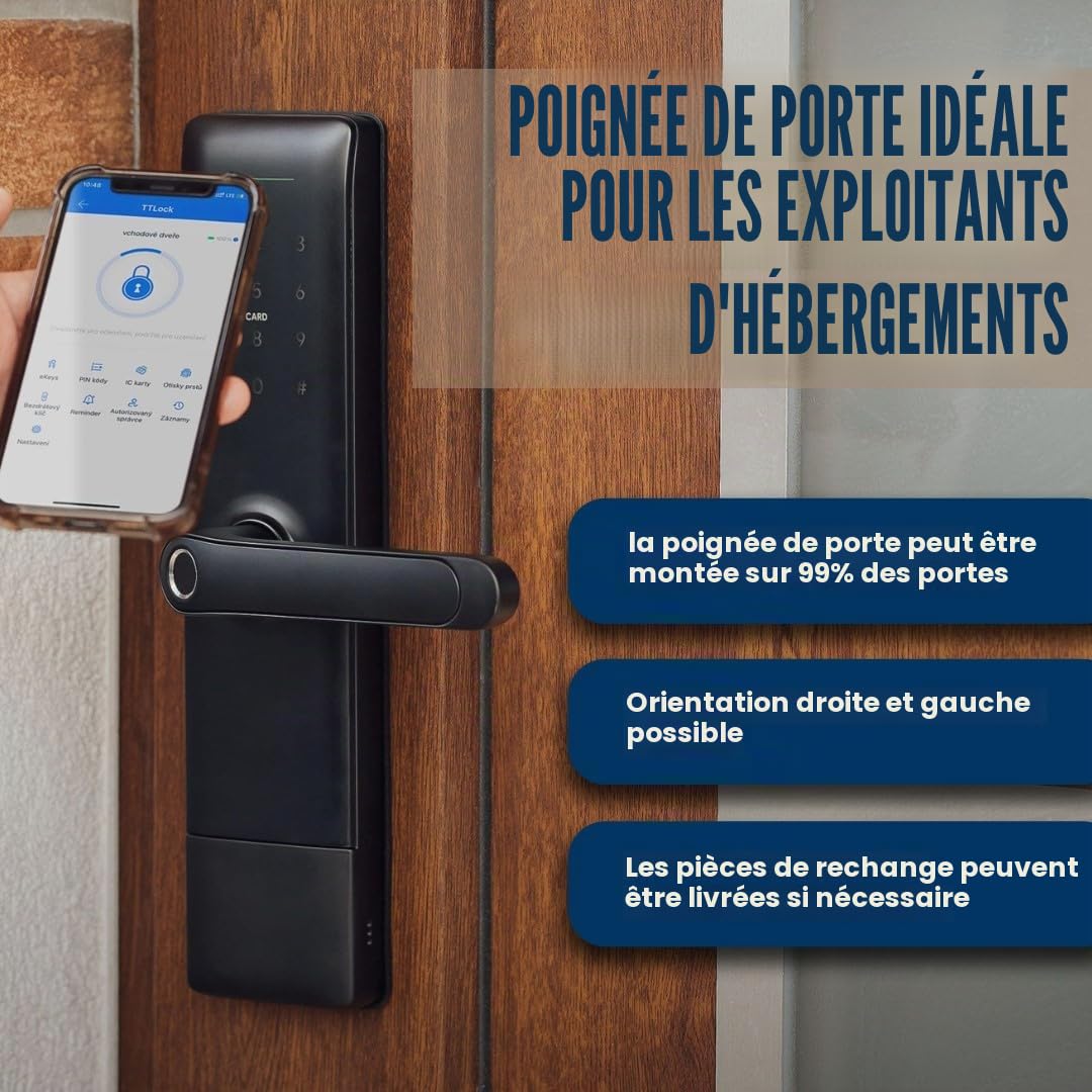 Serrure de porte intelligente TTlock avec poignée – Accès sans clé par code, empreinte ou mobile – Verrou électronique pour porte en bois, aluminium ou portail extérieur