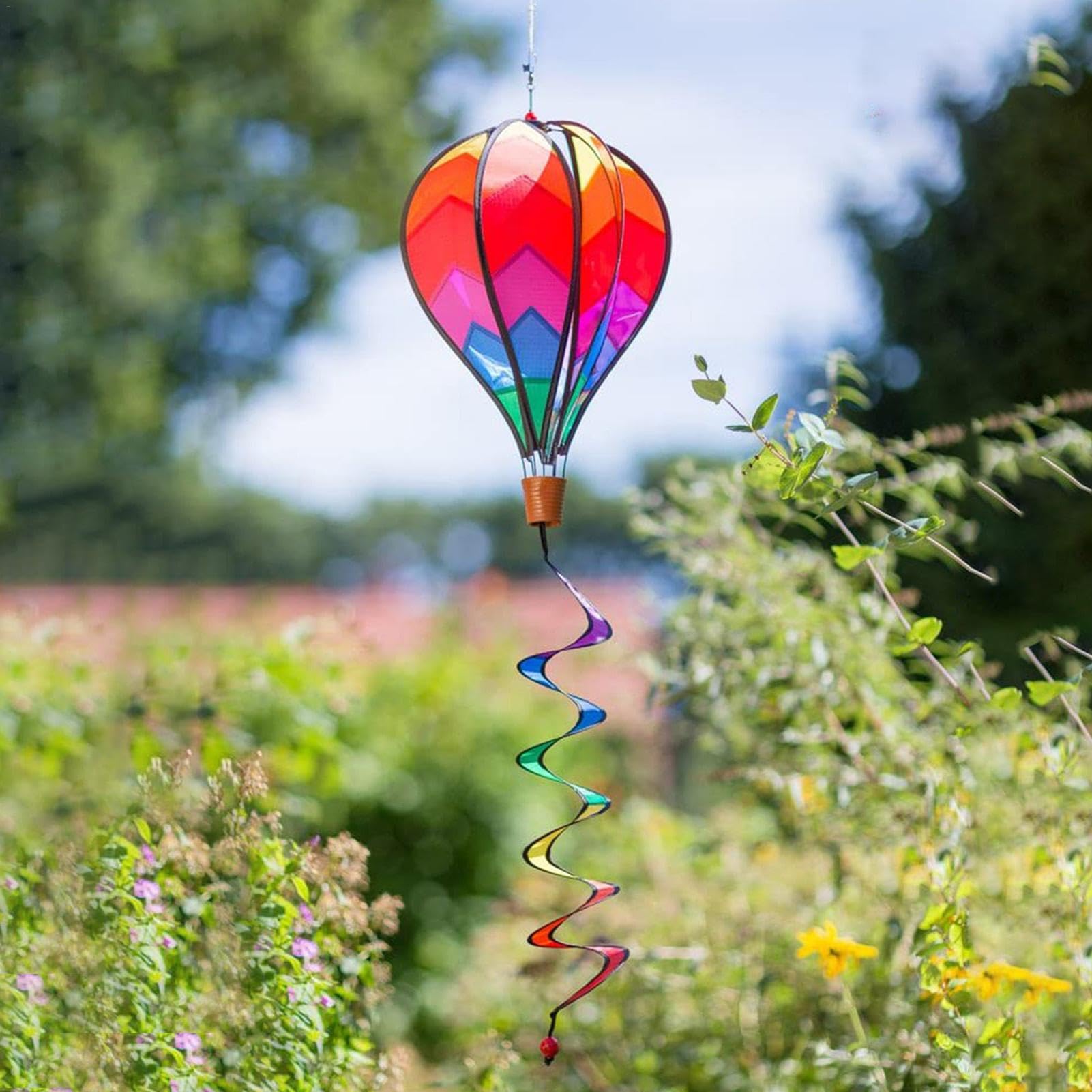 Hot Air Balloon Garden Windmill,hot air Balloon Wind Spinners,Wind Spinner Tail,Rainbow Sequin Rotating Balloon Spinner,Rainbow Balloon Pinwheel for House, Garden, Porch, Yard, Balcony Decoration