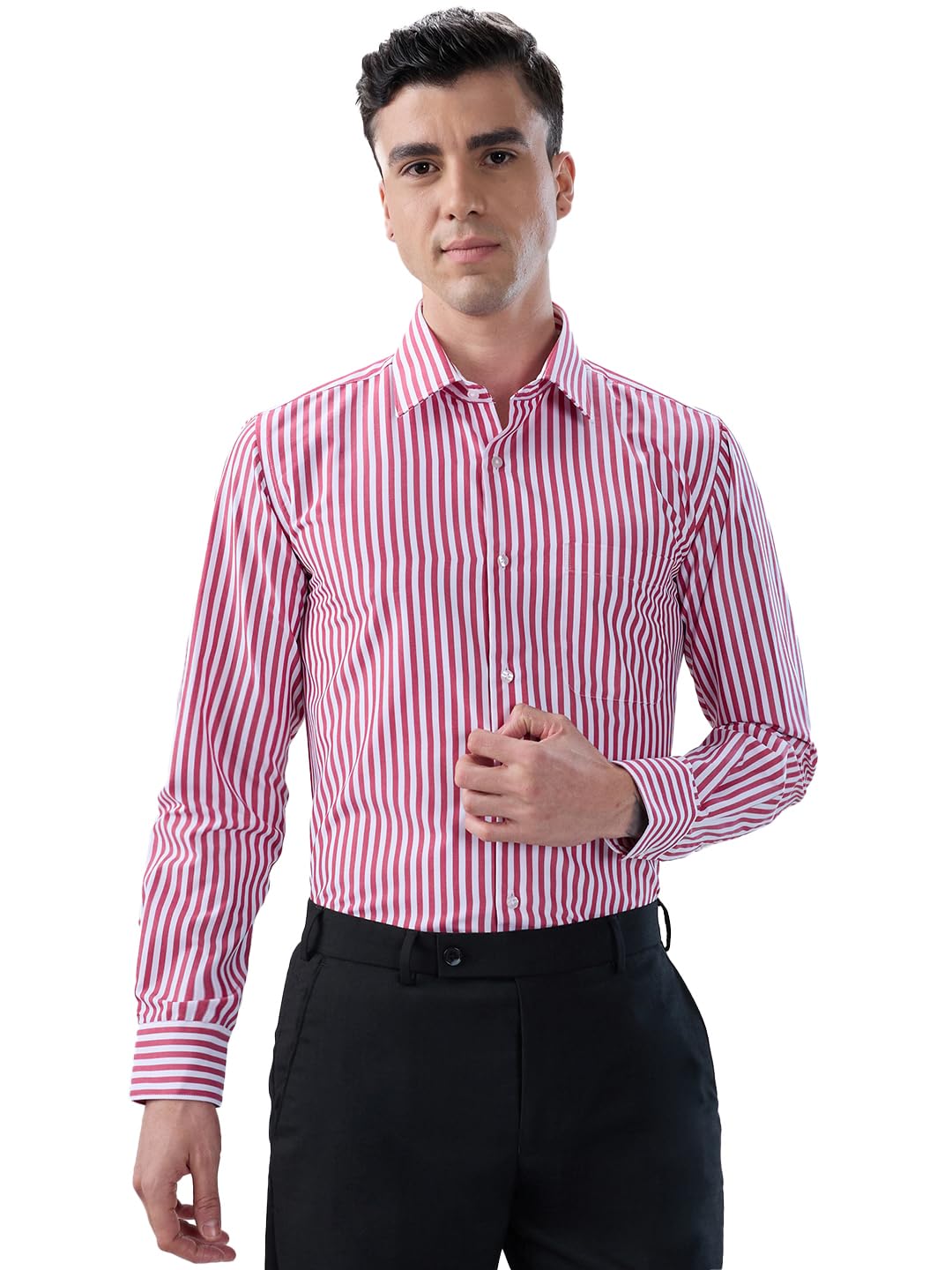 park avenue Men Modern Slim Fit Stripe Pattern Cotton Polyester Blend Semi Cutaway Collar Full Sleeve Casual Shirt-picture-14