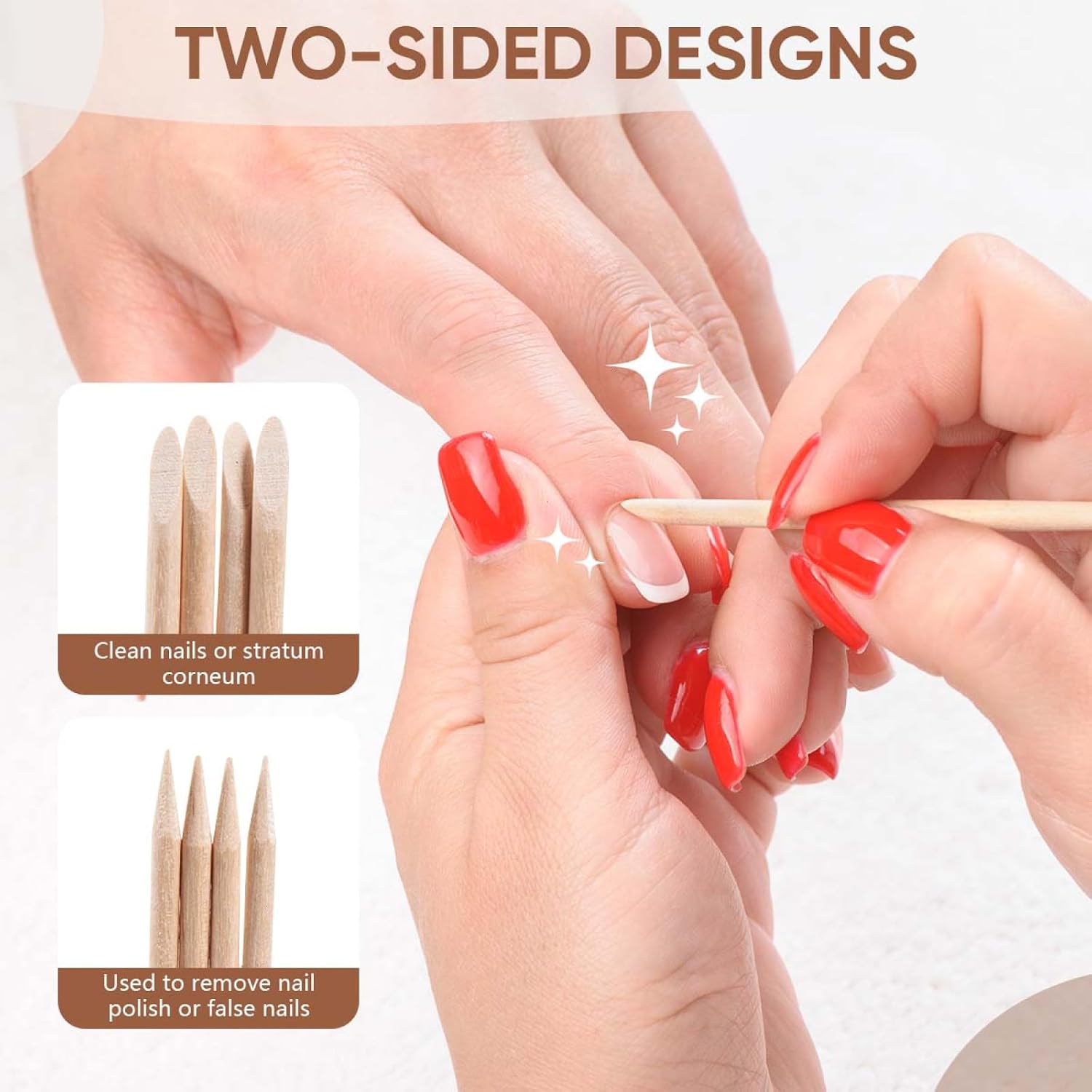 300 Pcs 4.5 Inch Orange Wood Nail Sticks Double Sided Multi Functional Cuticle Pusher Remover Manicure Pedicure Tool for Home and Salon