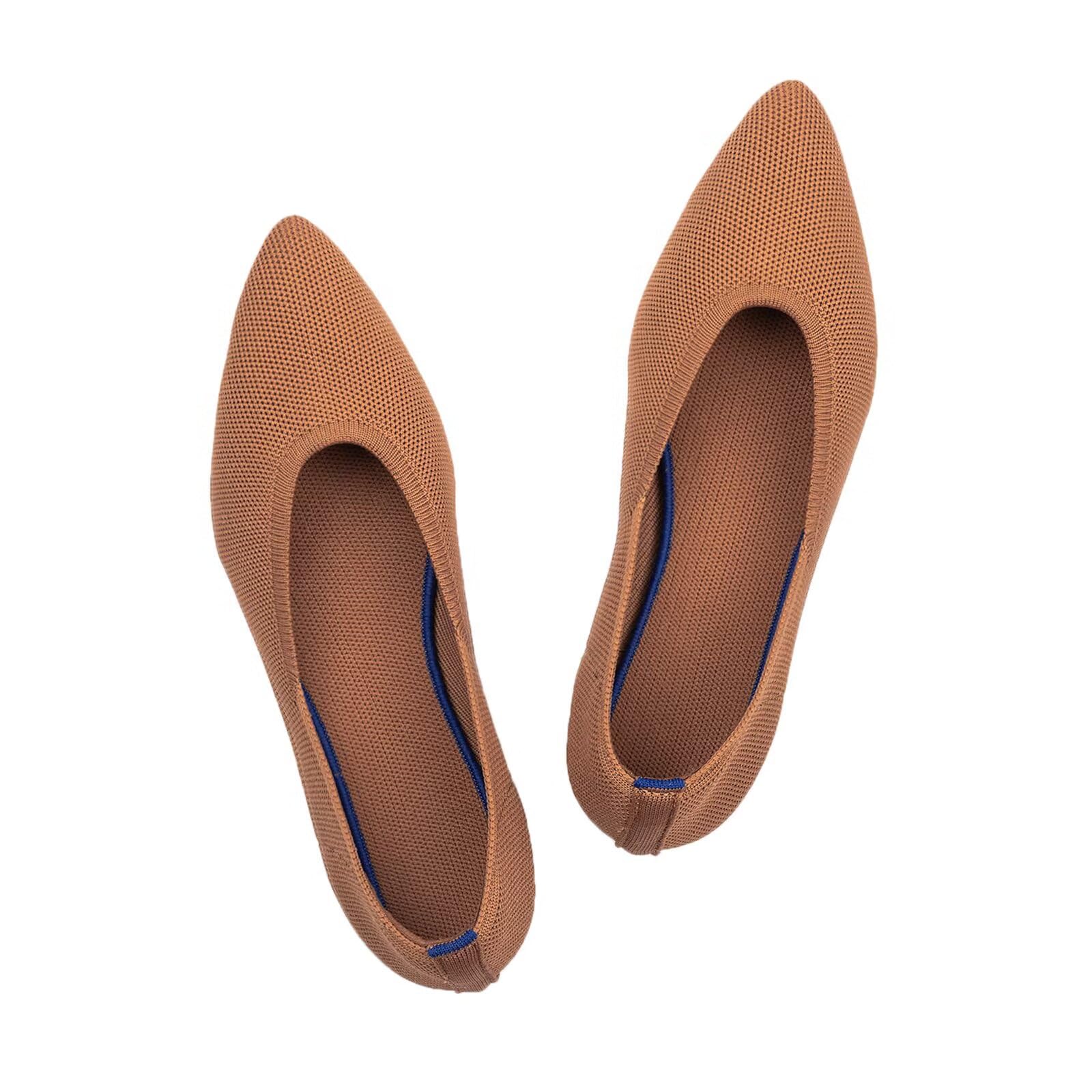 Womens Pointed Toe Ballet Flat Knit Dress Shoes Low Wedge Flat Shoes Comfort Slip On Flats Shoes for Woman Classic Softable Shoes, Fawn, 10