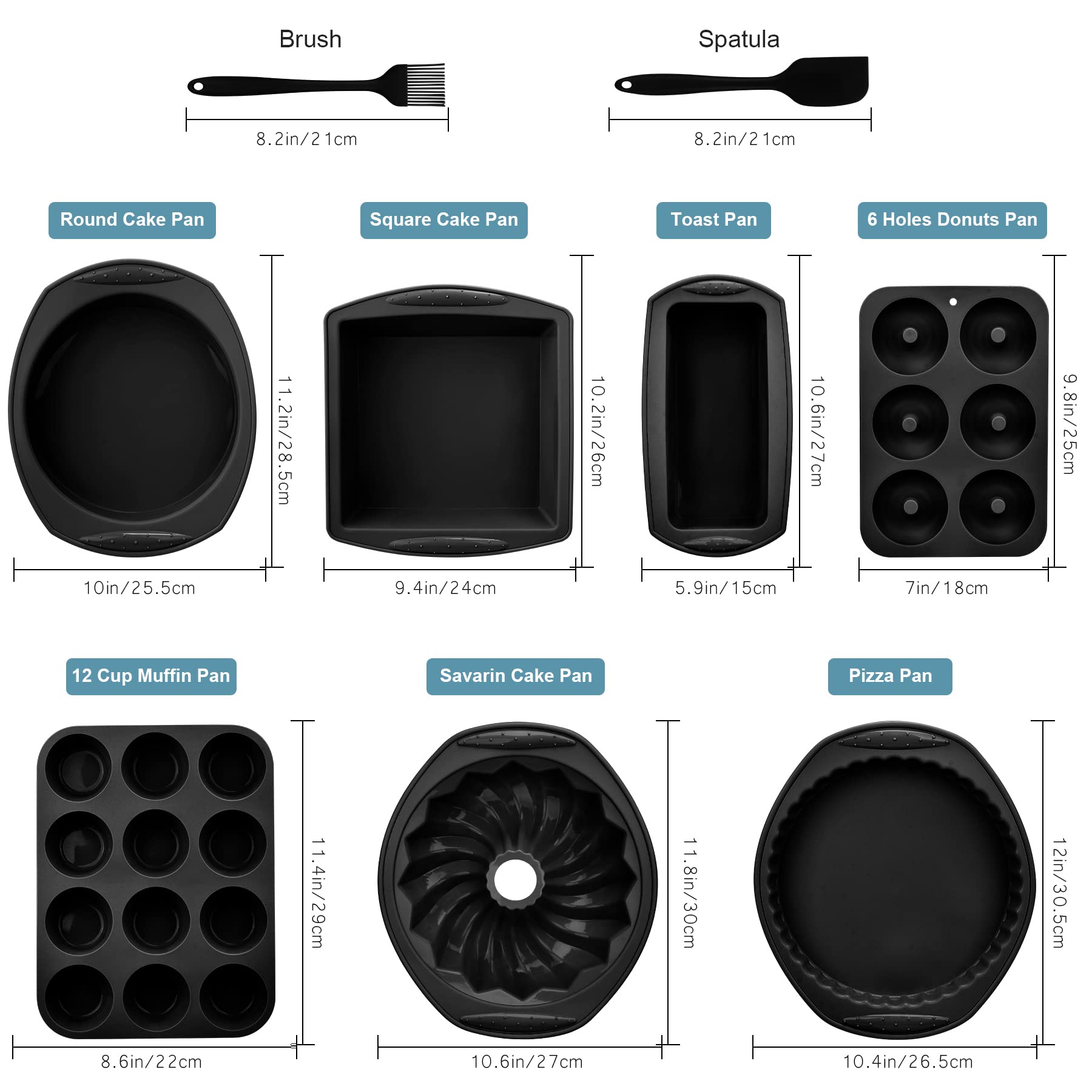 Economical 9in1 Nonstick Silicone Baking Bundt Cake Pan Cookie Sheet Molds Tray Set for Oven, BPA Free Heat Resistant Bakeware Tools Kit for Muffin Loaf Bread Pizza Cheesecake Cupcake Pie Utensils