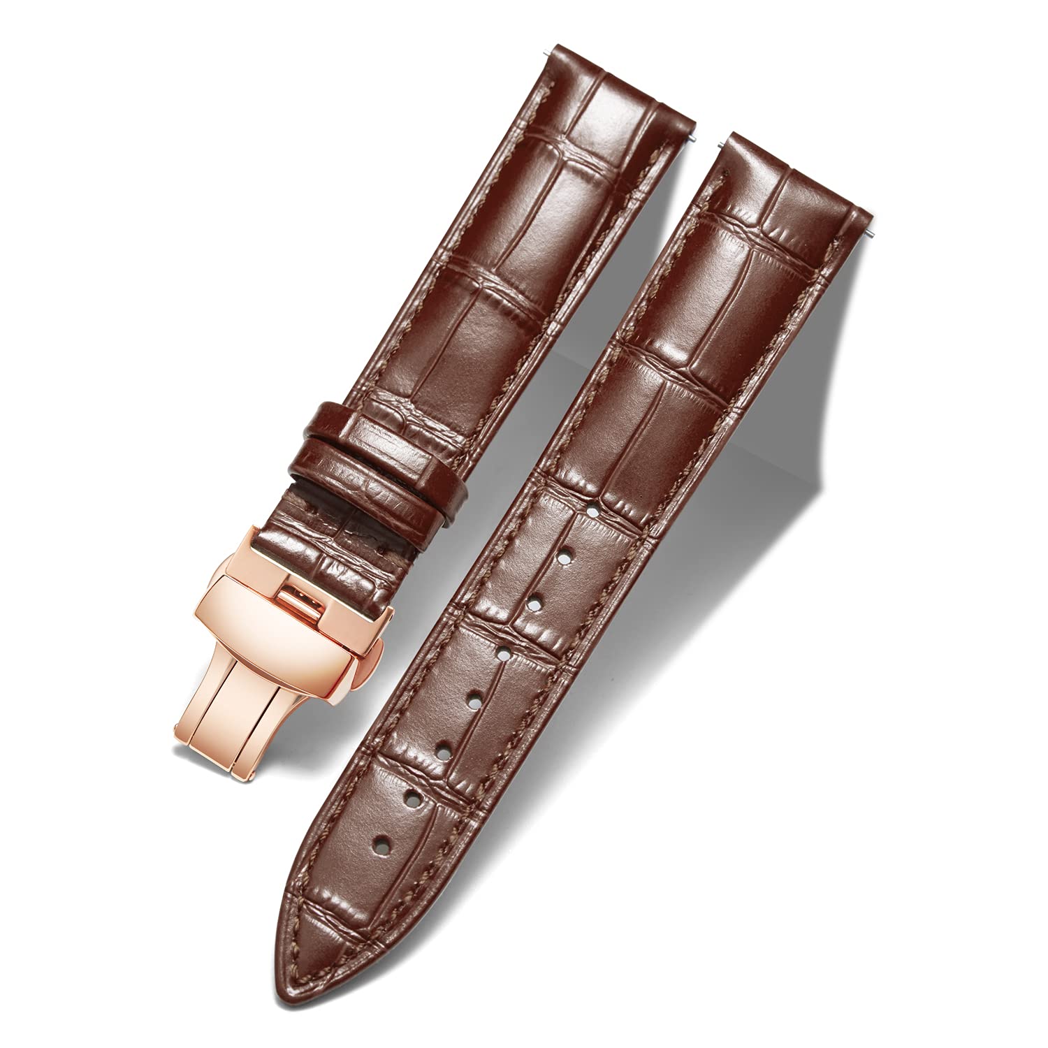 BINLUN Leather Watch Bands Replacement Alligator Pattern Watch Strap for Men Women with Silver/Gold/Rose Gold Butterfly Deployment Buckle 12mm 13mm 14mm 16mm 17mm 18mm 19mm 20mm 21mm 22mm 23mm 24mm — view 24