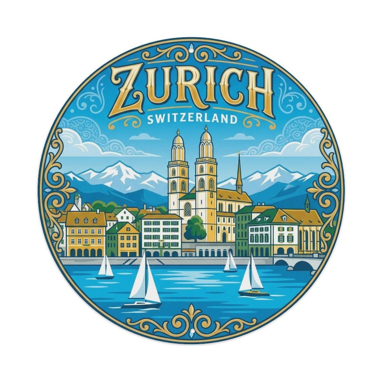 Vintage Travel Switzerland Zurich Metal Tin Sign