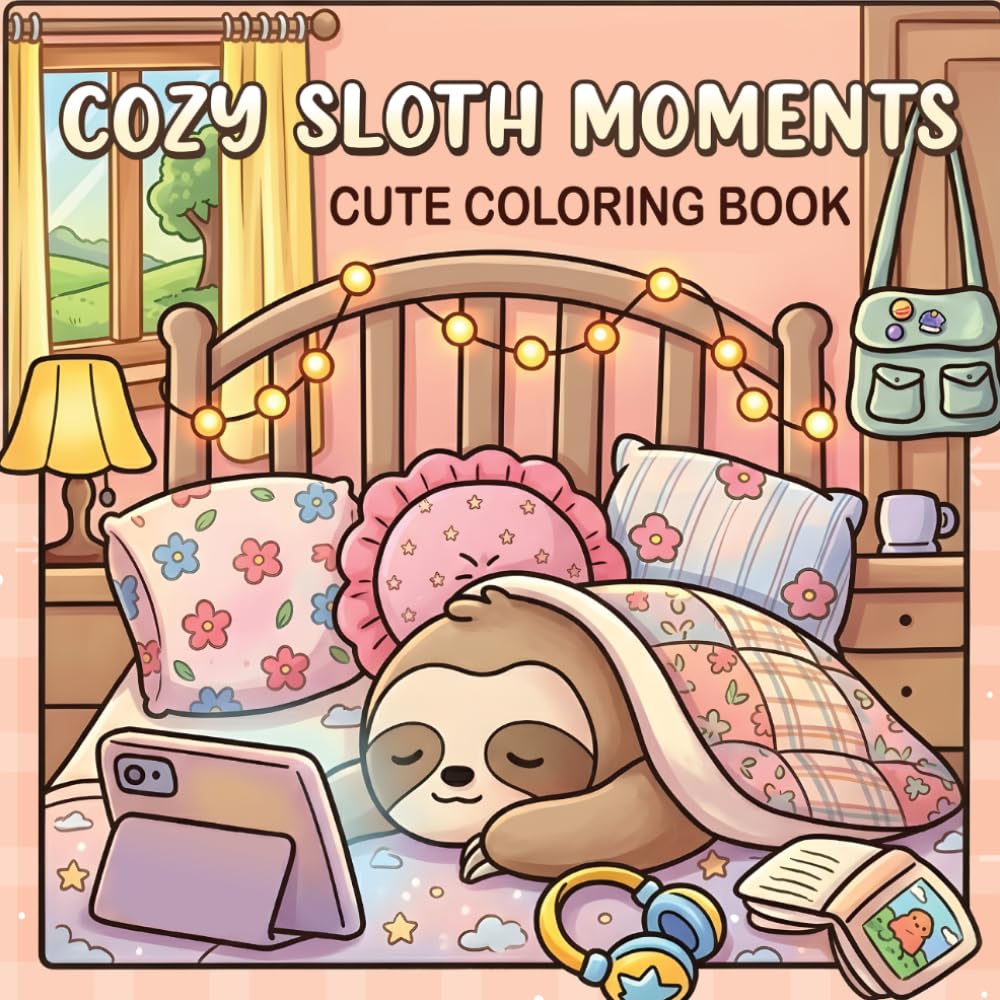 Cozy Sloth Moments Coloring Book: Cute Relaxing Sloth Coloring Pages Cozy Scenes for Stress Relief & Mindfulness Book for adults and girls Women, Moms & Lazy, Adorable Animal Lovers Page to color