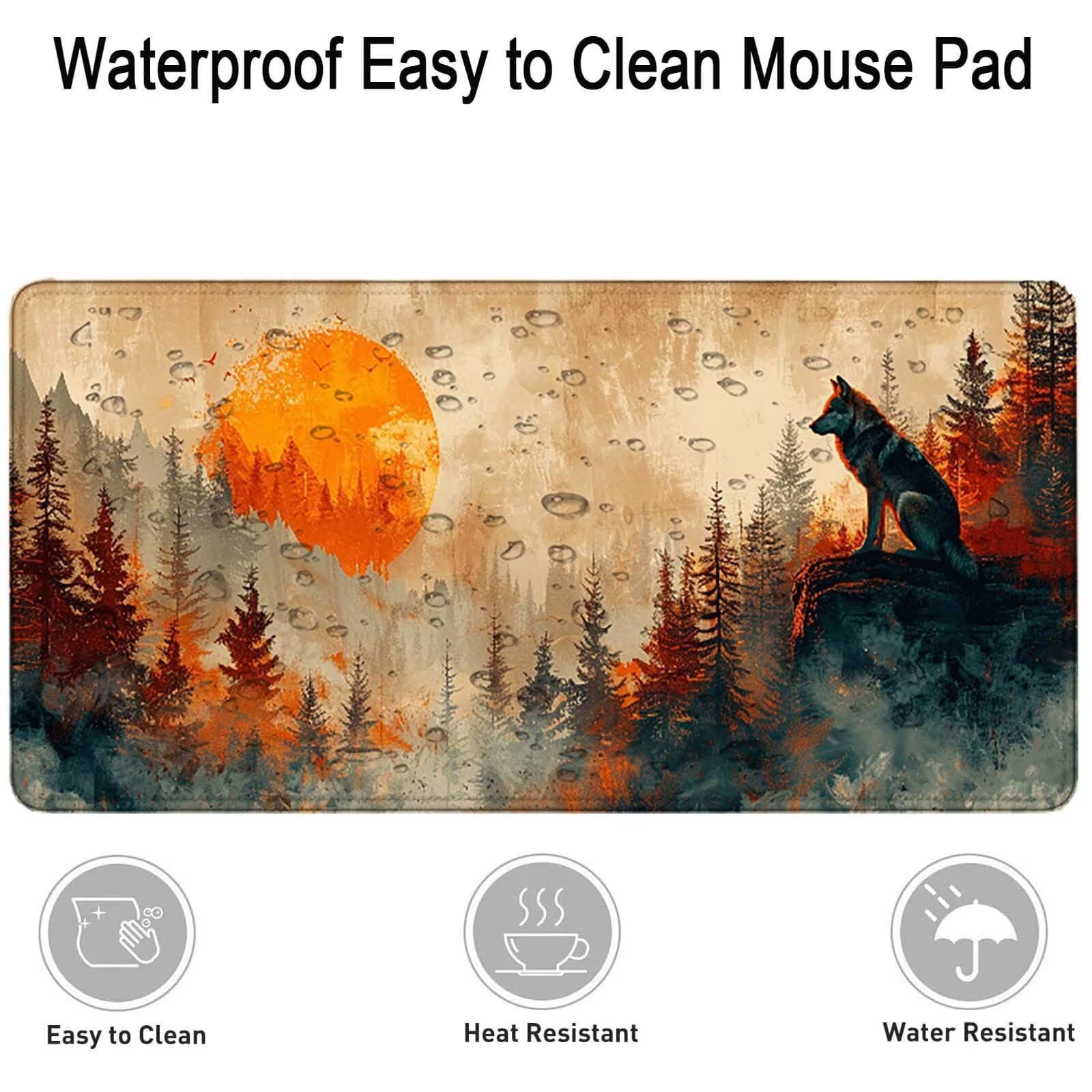 Selva Alfombrilla Ratón Lobo Alfombrilla Gaming XXL 1500 x 800mm, Impermeable Mouse Pad con Bordes Cosidos Tapete Escritorio con Base de Goma Antideslizante para Accesorios Gaming, Oficina -zzg25051Q