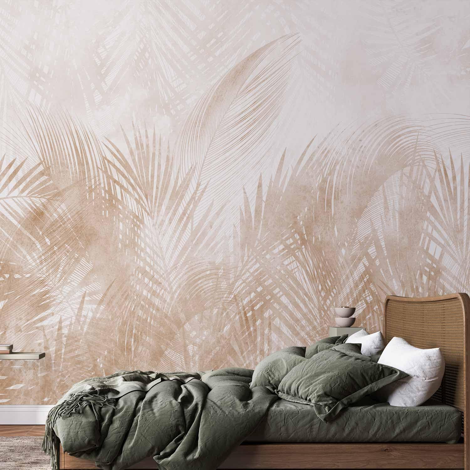 murando Carta da parati Foglie 400x280 cm Fotomurali in TNT Murale alla moda Decorazione da Muro XXL Poster Gigante Design Carta per pareti Natura Foglie di Palma Botanico beige b-A-10300-a-b