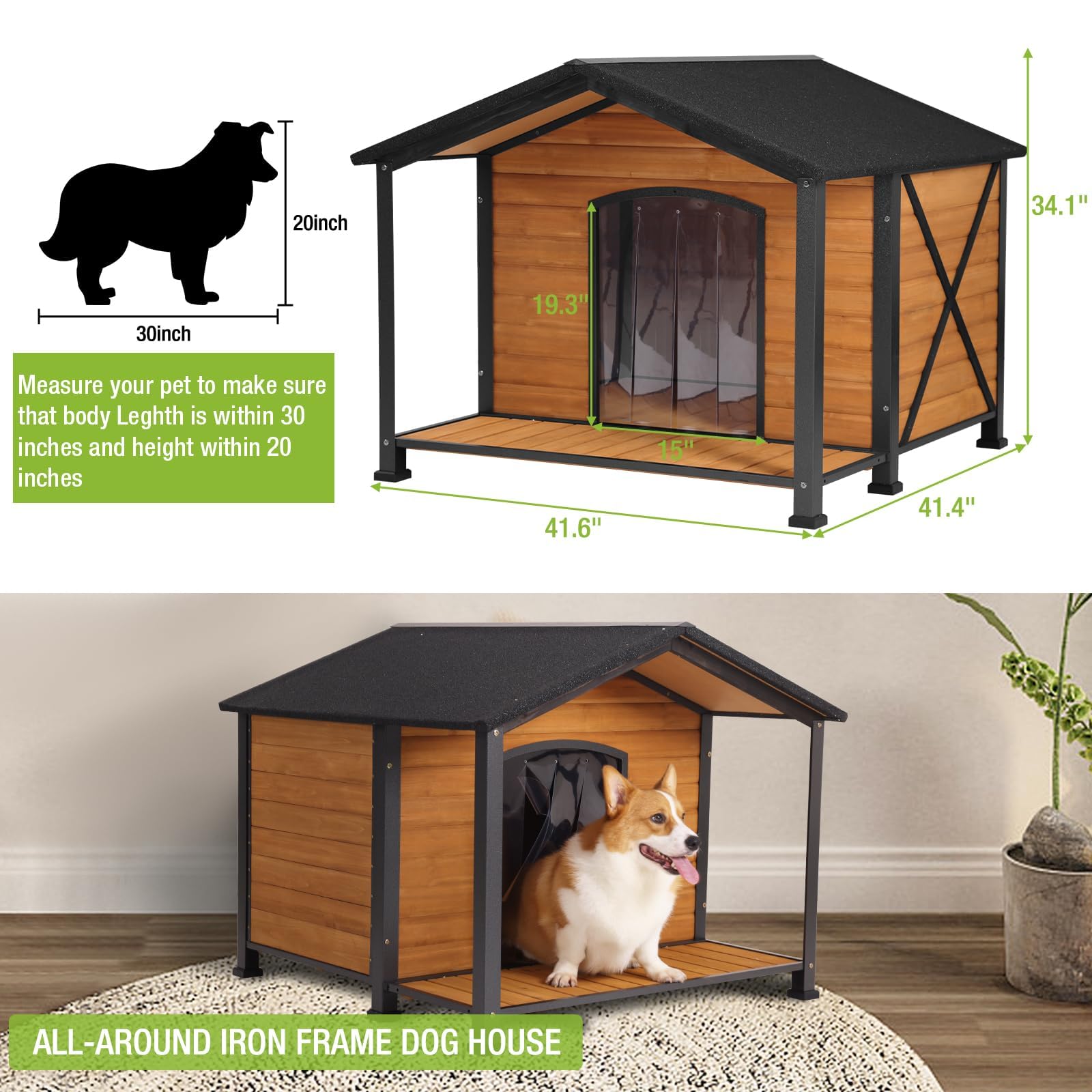 Hundehütte Outdoor & Indoor Einzigartige All-Around Eisenrahmen Hundehütte für den Winter mit erhöhten Füßen für kleine & mittlere & große Hunde, wetterfestes Dach