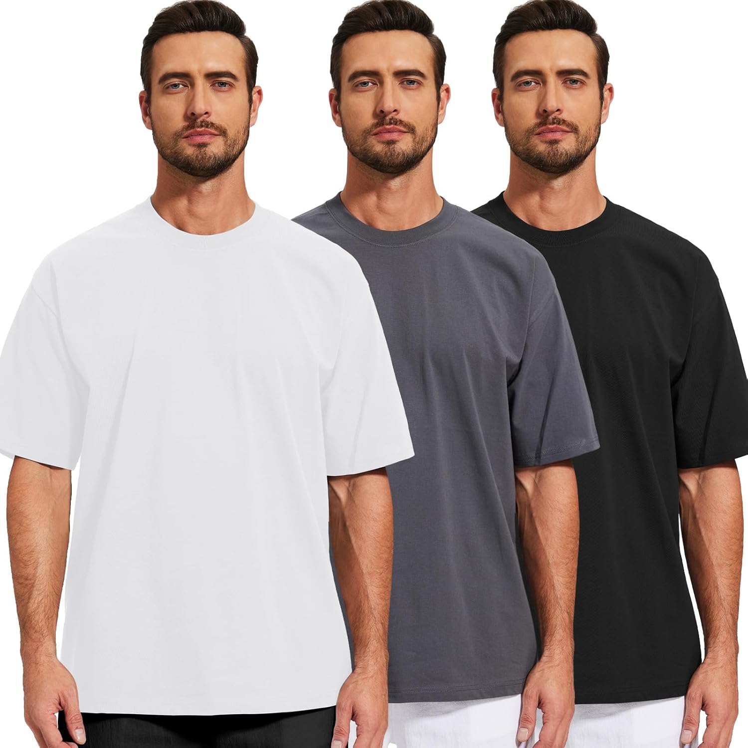 Men's Oversized T-Shirts Cotton Tee Heavyweight Unisex Short Sleeve Crew Neck Loose Fit Basic Tops - Image 2