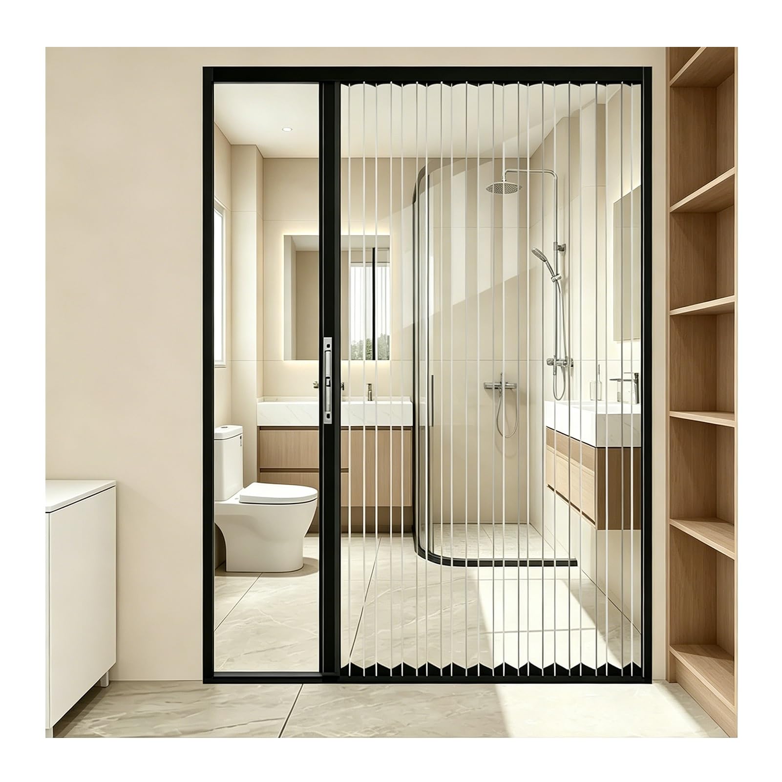 Clear PC Folding Doors with Lock, Ultra Low Track Aluminum Alloy Windproof Partition Screen for Closet Bathroom Doorways(Black,85x210CM)