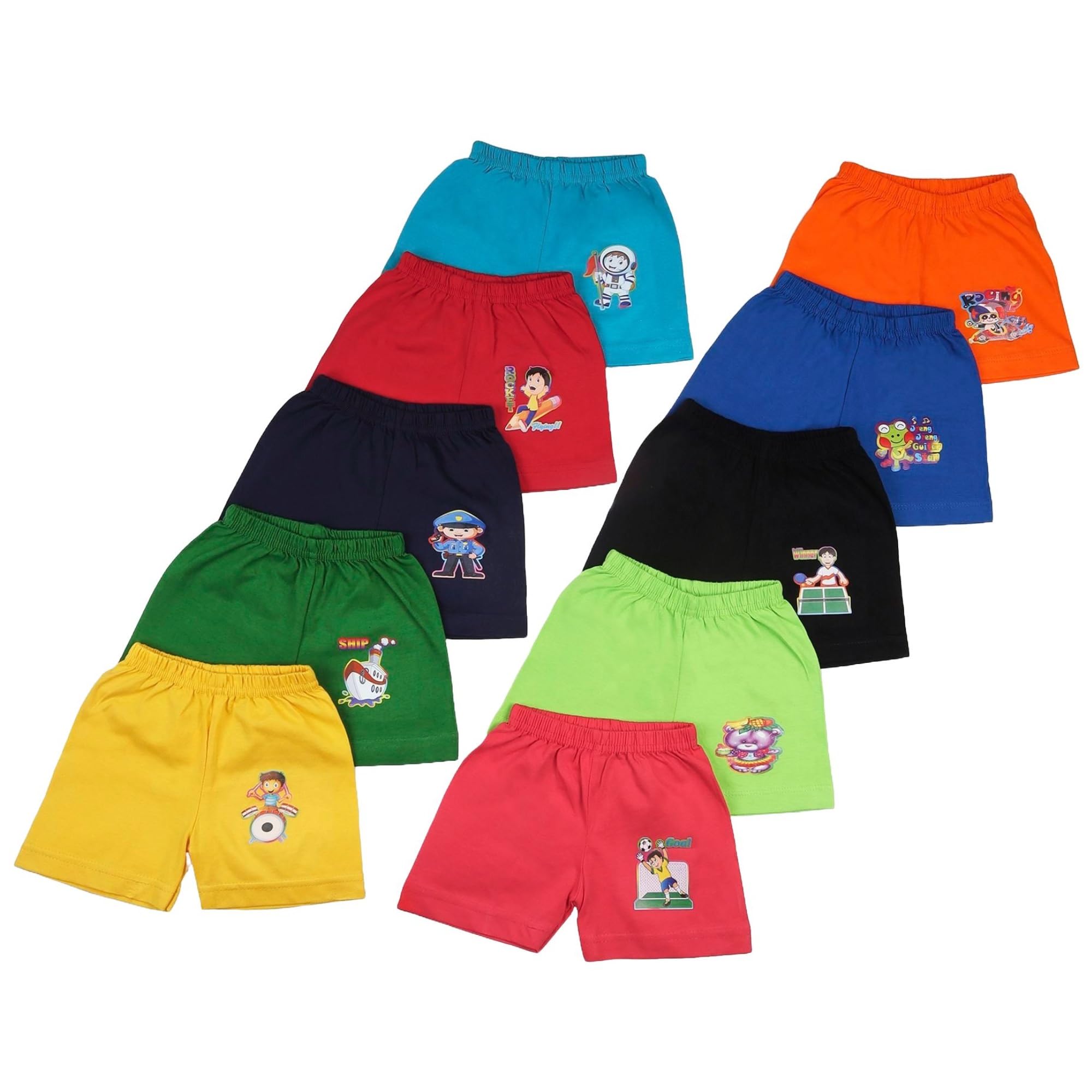 Baba & Baby 100% Cotton Printed Multicolor Shorts for Boys and Girls Pack of-10