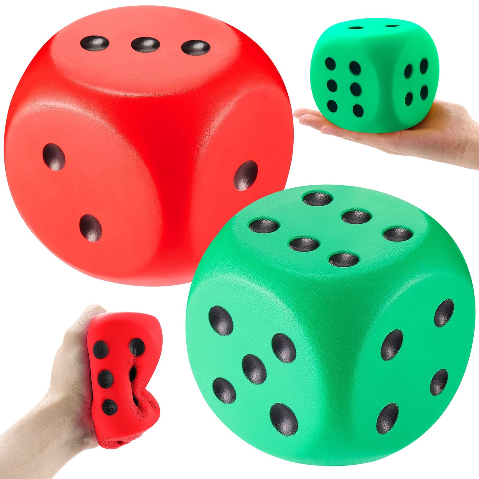 Zomiboo 2 Pcs 3.93'' Large Foam Dice for Classroom Jumbo 6 Sided Giant Dice Casino Party Decoration Squeeze Anxiety Stress Relieve Toy Gifts for