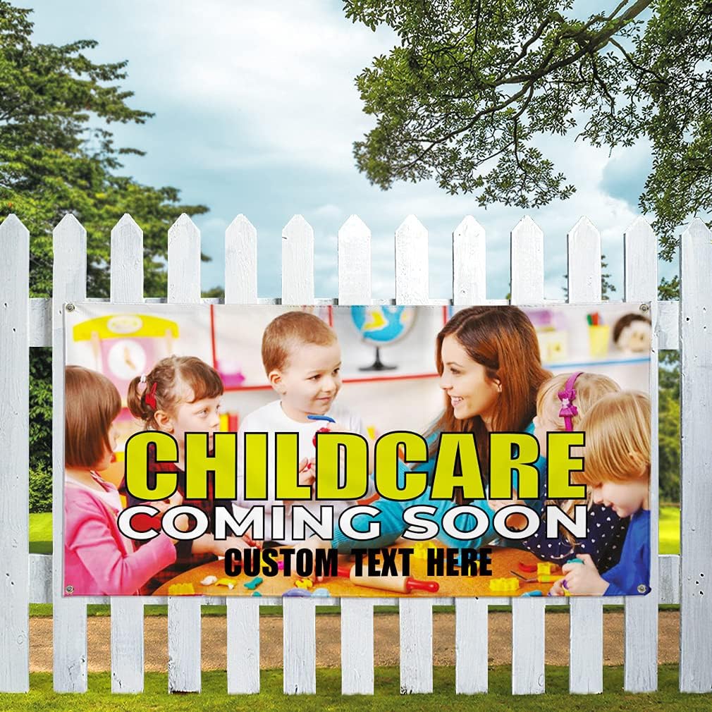 Custom Vinyl Banner Multiple Sizes Childcare Coming Soon Advertising Printing Outdoor Weatherproof Industrial Yard Signs 4 Grommets Personalized Text Here 16x40Inches