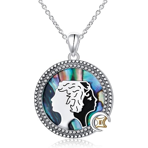 Alphm 12 Constellation Necklace 925 Sterling Silver Zodiac Sign Coin Pendant Necklaces Abalone Shell Astrology Horoscope Jewelry Birthday Gifts for Women