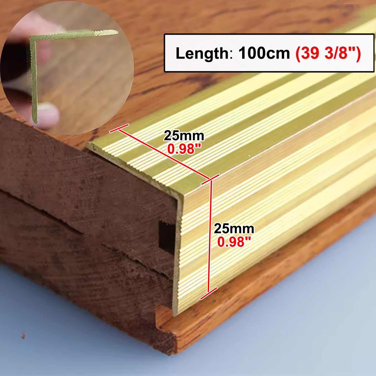 Protector de Borde de Escalera de latón Antideslizante, Perfil en Forma de L para transición a Suelos de Madera, 34x30 mm, Ideal para Uso en Interiores y Exteriores (tamaño: 25x25 mm (0,98" x