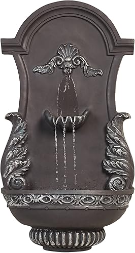 Miniatura 2 de San Pablo - Fuente de pared decorativa italiana de 33 pulgadas de alto para interiores y exteriores, fuente de pared de resina gris, función de agua