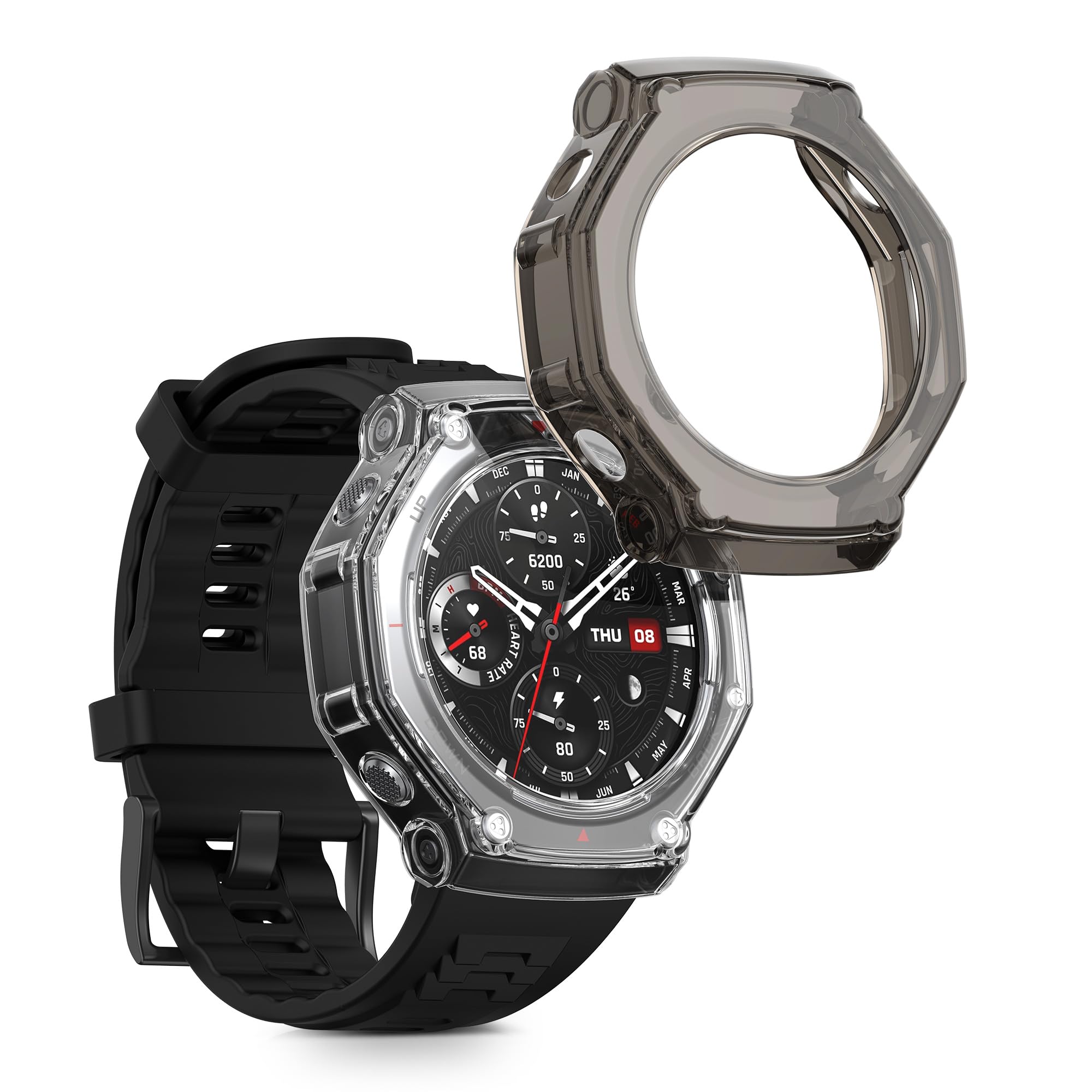 kwmobile Etui kompatybilne z Huami Amazfit T-Rex 3 obudowa - 2x silikonowa ramka ekranu do trackera fitness - przezroczysta-czarna