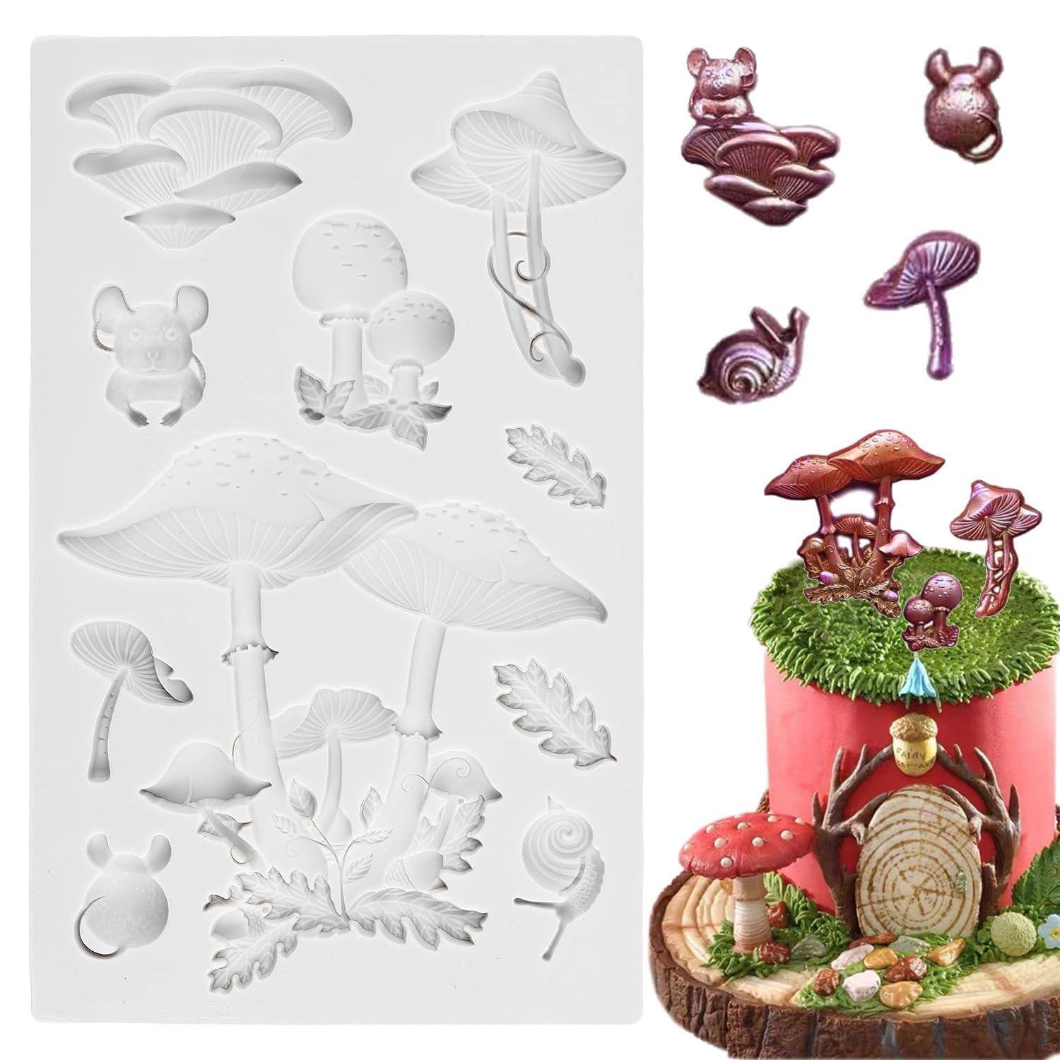 MINFEIDMS Mushroom Chocolate Mold Fungi Ginkgo Biloba Silicone Molds For Cake Decorating Cupcake Topper Candy Chocolate Gum Paste Polymer Clay