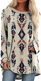 LOAIHA Western Shirts for Women Long Sleeve Native American Cowgirl Shirt Aztec Cow Skull Sweatshirt Ethnic Country Outfits
