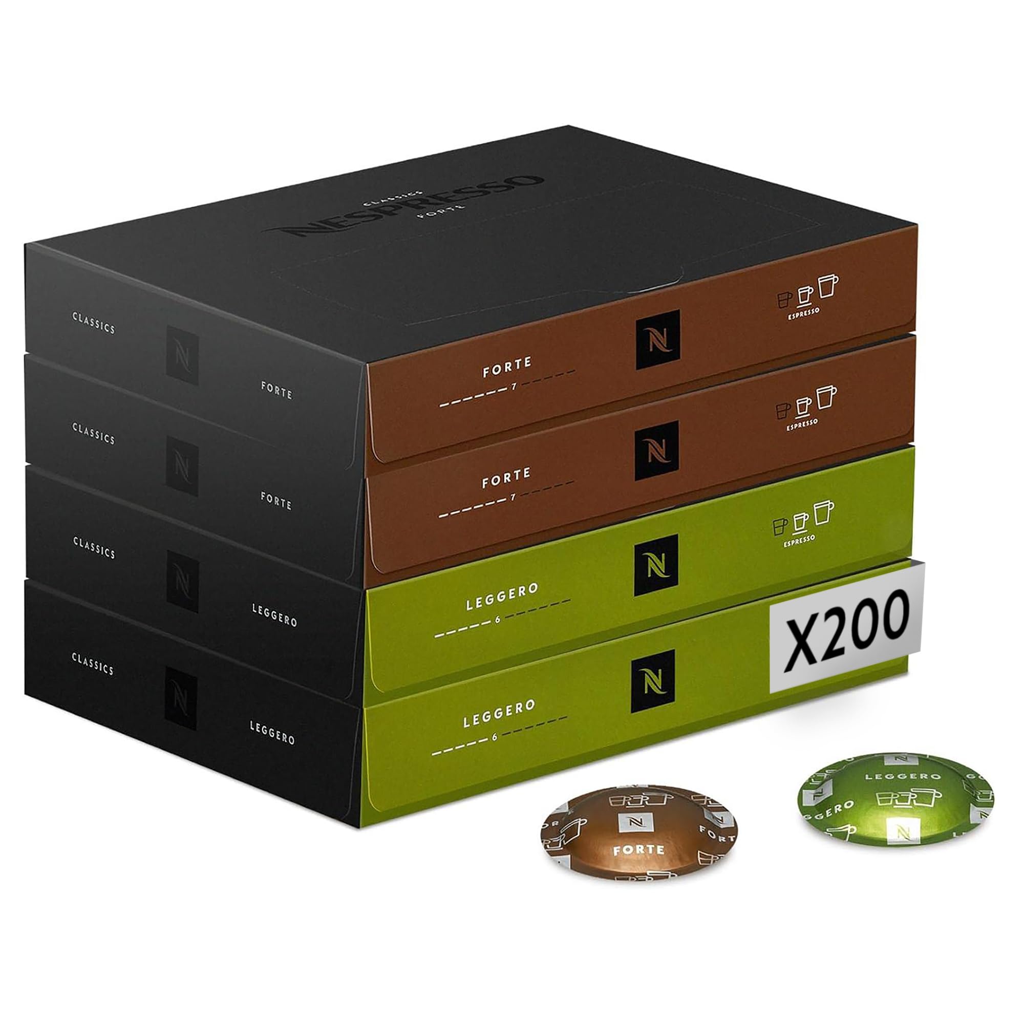 Nespresso Professionnel - Bundle 200 Capsules cafés - Classic ESPRESSO : 2 boîtes x50 Forte / 2 boîtes x50 Leggero - Adapté aux professionnels