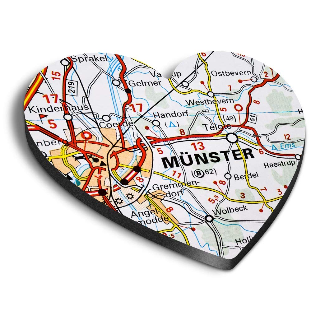 Destination Vinyl Ltd Multicolor 1 X Heart Mdf Magnets - Munster City Germany German Travel Map 45813