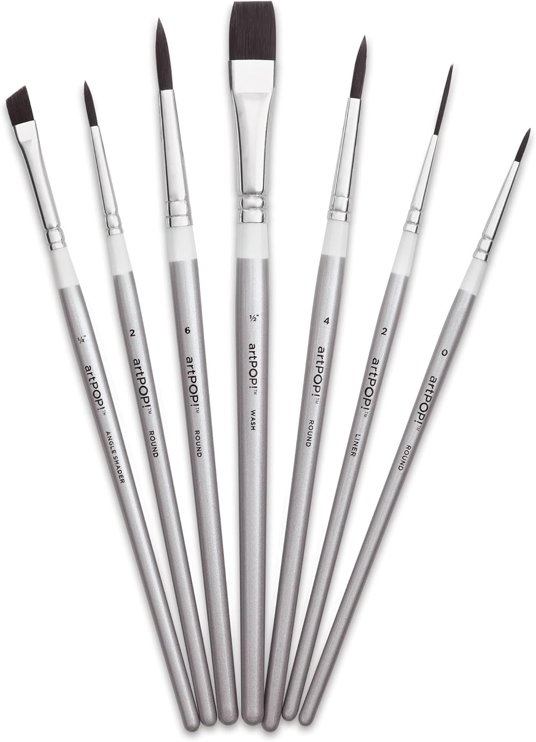 artPOP! Watercolor Brushes, Set of 7, Premium Synthetic Paint Brushes, Assorted Shapes and Sizes, Short Wooden Handles, Artist Brushes for Watercolor and Gouache