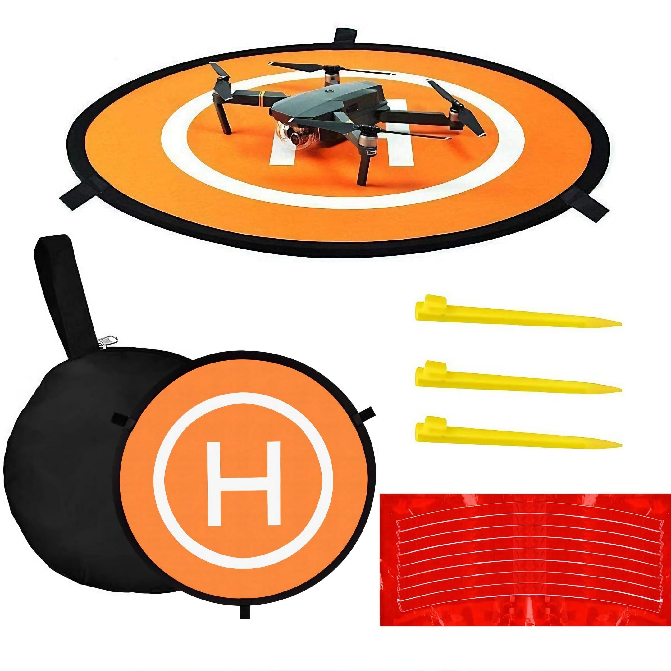 Plegable Portátil Drone Landing Pad, Drone Landing Pad, Plataforma De Aterrizaje Drones, Adecuado para Drones Pequeños, Helicóptero RC, Plegables y Portátiles, 2 Clavos Molidos y 1 Bolsa de Transporte