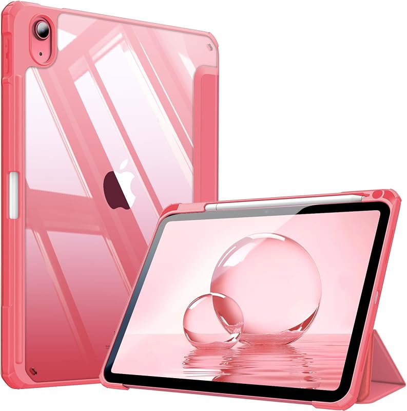 Fintie Clear Case for iPad (A16) 11th Gen 11 in, iPad 10th Generation 10.9" | Hybrid Slim Design, Shockproof Cover with Transparent Back Shell, Viewing & Typing Angles, Pencil Holder, Pink