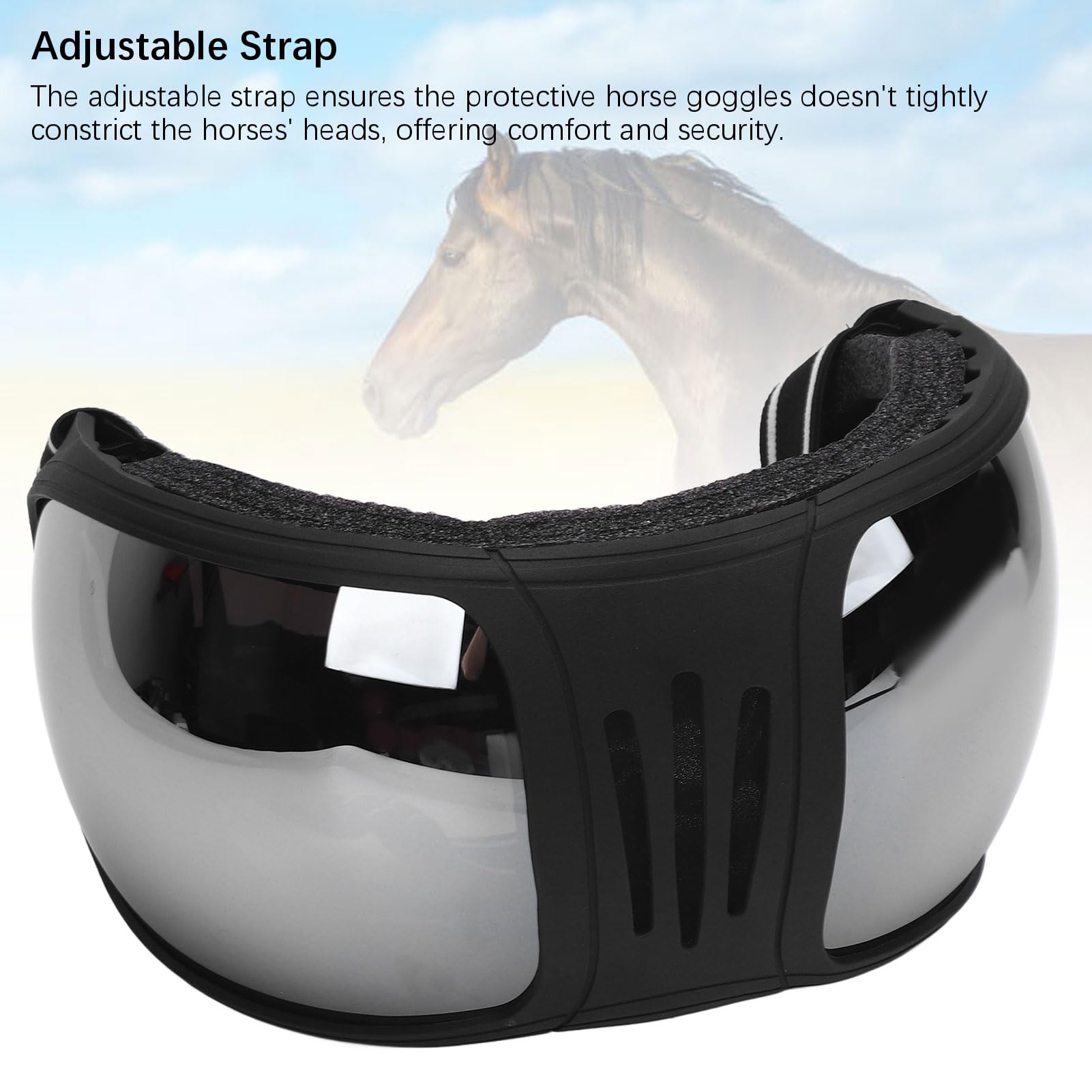 Socobeta Gafas para Caballos, Material Plástico Correa Ajustable Diseño Protector Gafas Deportivas para Caballos para Suministros de Arneses