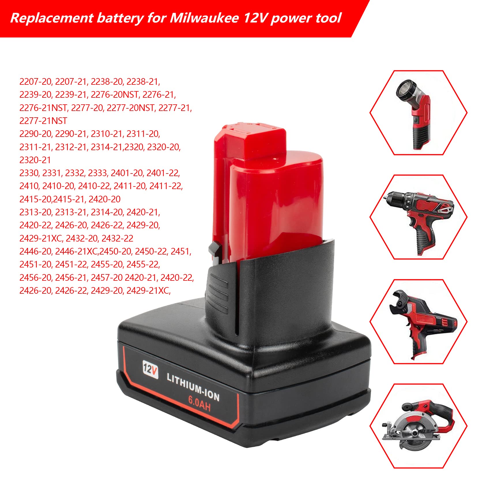 DSANKE M12 Lot De 2 Batteries Au Lithium 6000 MAh 12 V Pour Batterie Milwaukee M12 XC 48-11-2440 48-11-2402 48-11-2460 12 V Outils Milwaukee
