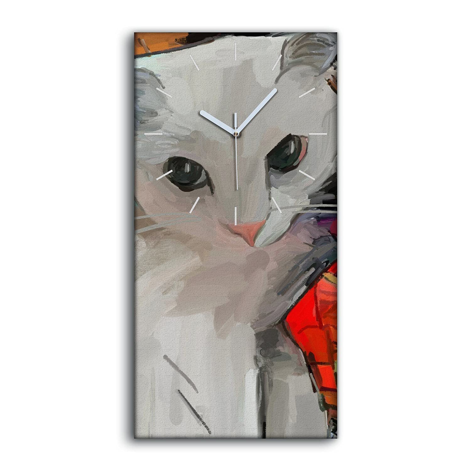 Horloge sur Toile Salon Chambre Chat Abstrait Art Moderne 30x60cm