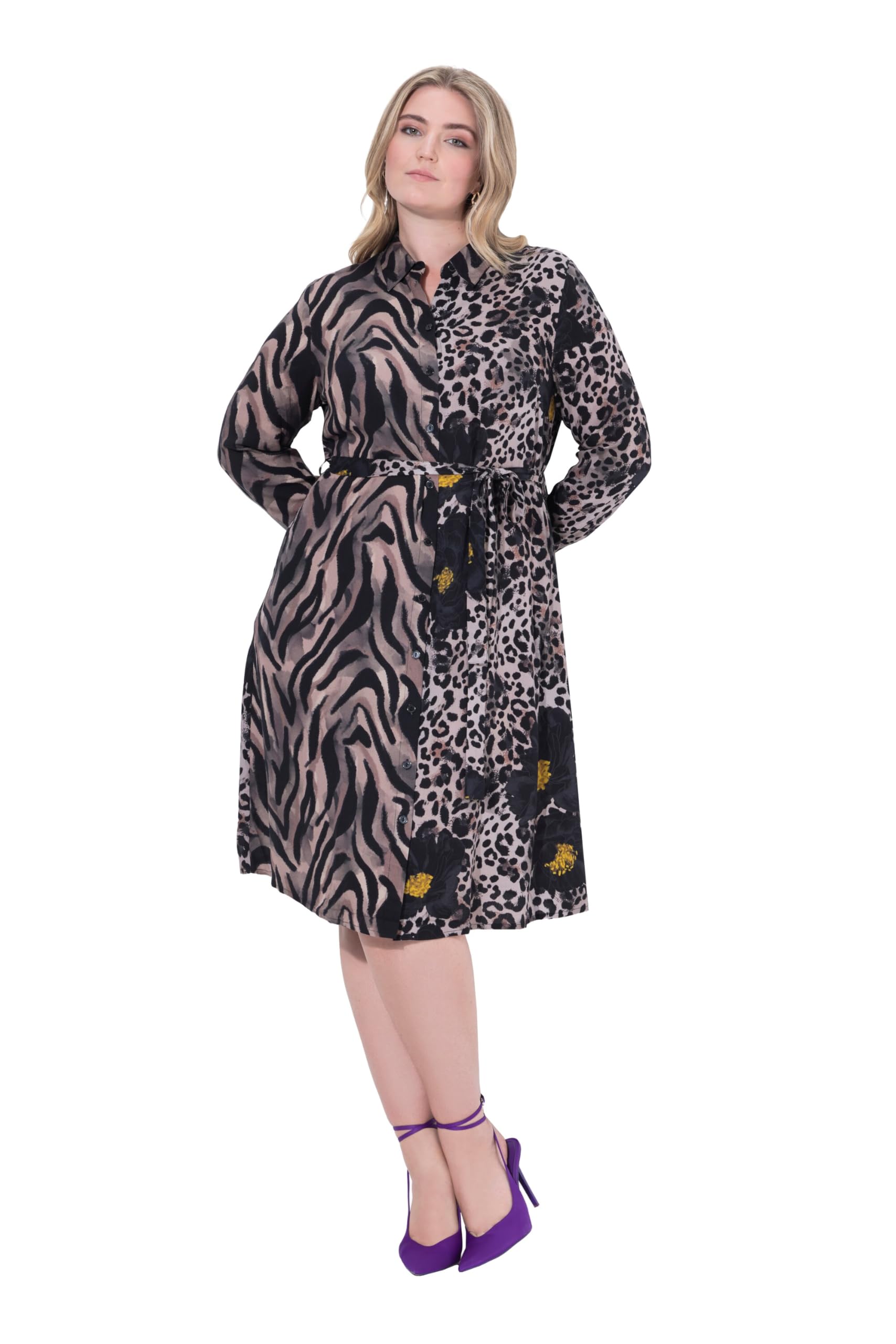 MIAMODA Damen große Größen Übergrößen Plus Size Blusenkleid, A-Linie, Animal-Patchprint 843815