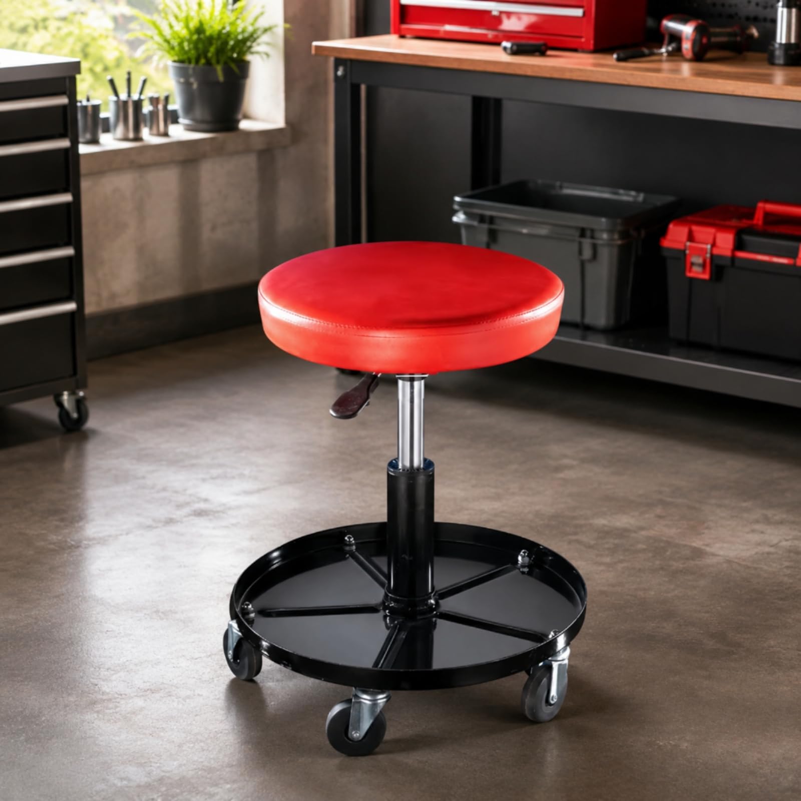Taburete Mecánico con Bandeja Redondo Taburete Taller con Bandeja Suave Silla Taller Ruedas para Detalladores