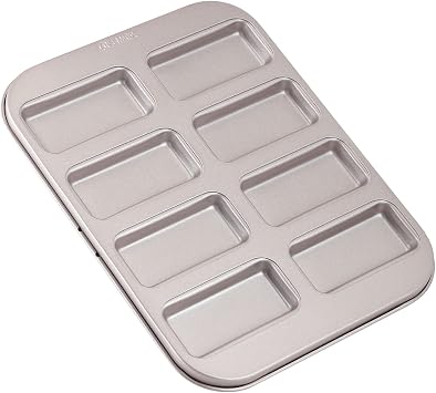 CHEFMADE Financier Cake Pan, 8-Cavity Non-Stick Muffin Pan Biscuits Cookies Bakeware for Oven Baking Champagne Gold