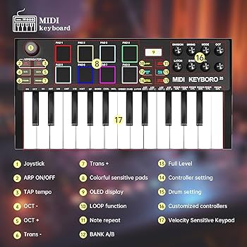 Amazon.com: MIDI Keyboard Controllers，25-Key USB MIDI