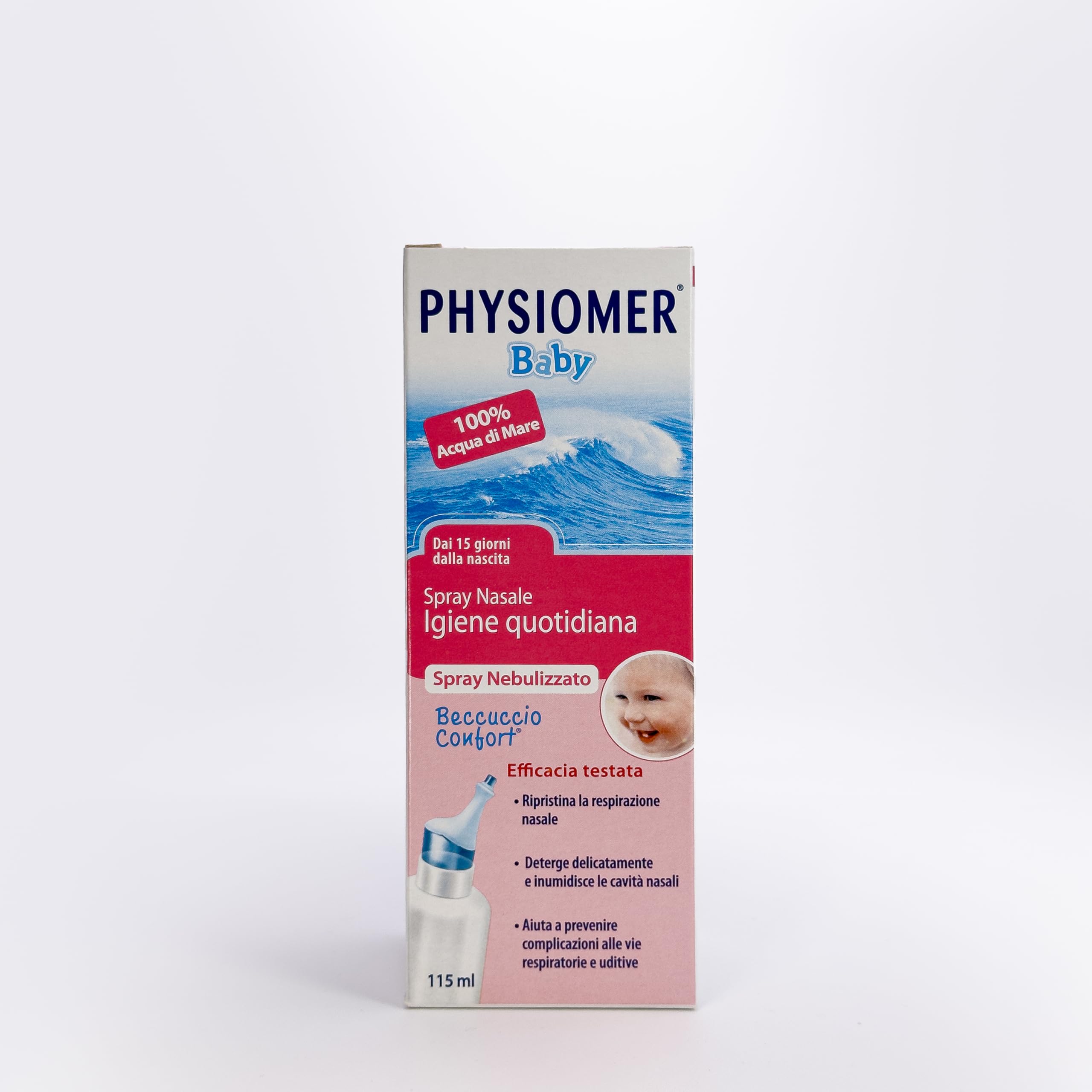 Physiomer® Baby Spray Nasale 115 ml - Naso chiuso e che cola - 3in1: Libera │ Allevia│ Ripristina - Acqua di mare pura al 100% │Dai 15 giorni di età│Nebulizzazione Delicata│Comfort Tip®
