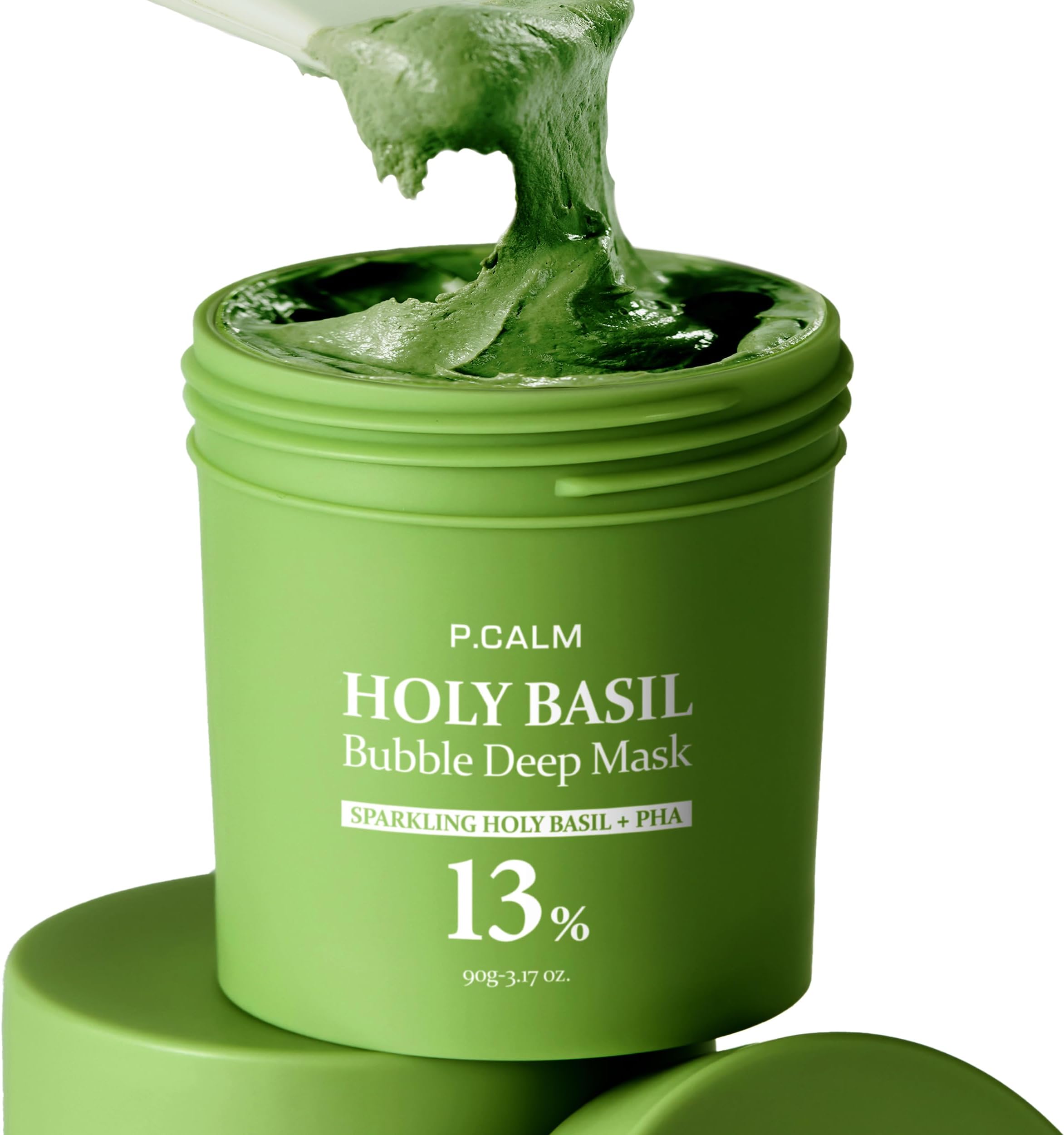 P.CALM Holy Basil Bubble Deep Mask – Holy Basil & Carbonated Water for Cleansing Pores & Blackheads, Korean Clay to Bubble Wash-Off Pack (90g / 3.17 oz)
