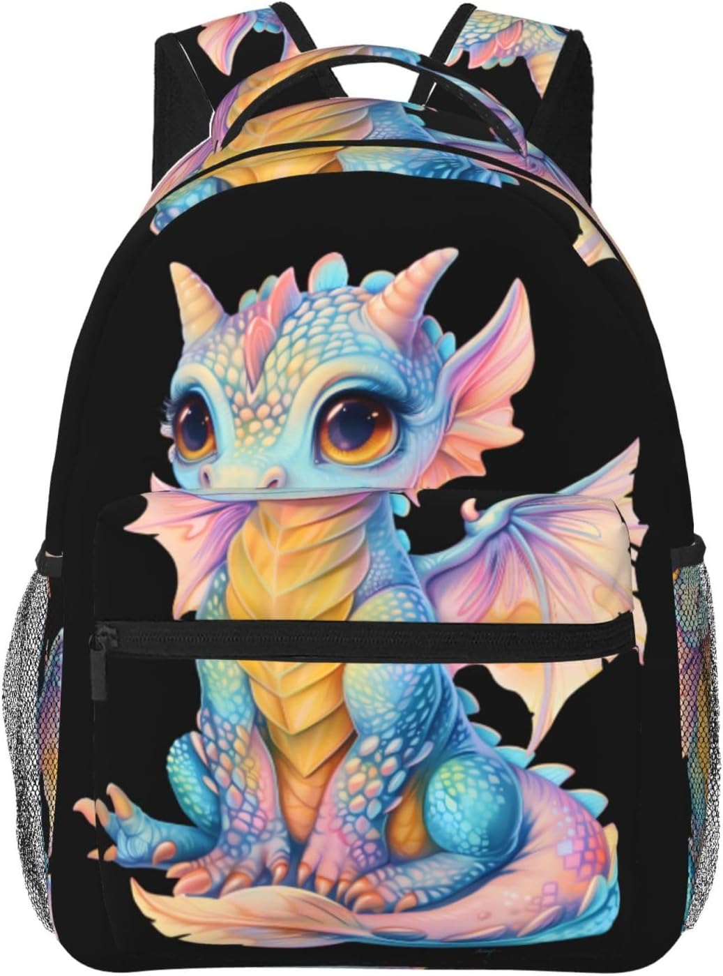 Colorful Cute Dragon Backpack, Polyester Backpacks with Straps, 11.4inx5.9inx15.7in, Multi-Pocket Storage Bookbag, Ideal For School Travel Work Hiking Camping, Boys Girls Kids Gifts