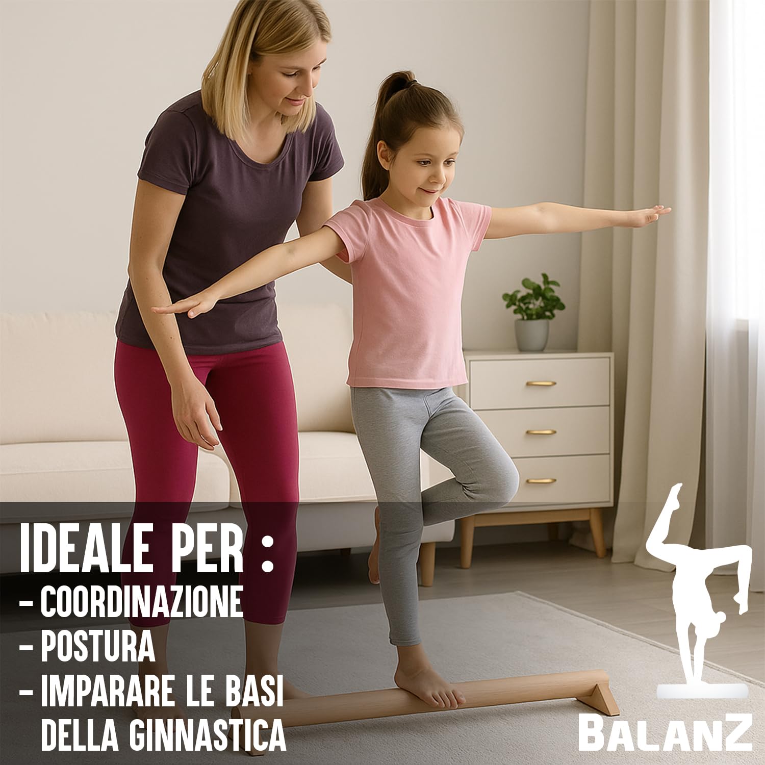 Balanz Trave da Ginnastica in Legno Faggio 100×10×8 cm | Bambini & Adulti | Barra per Equilibrio, Motricità & Riabilitazione | Allenamento a Casa, Ginnastica Dolce, Fisioterapia | Aerobik