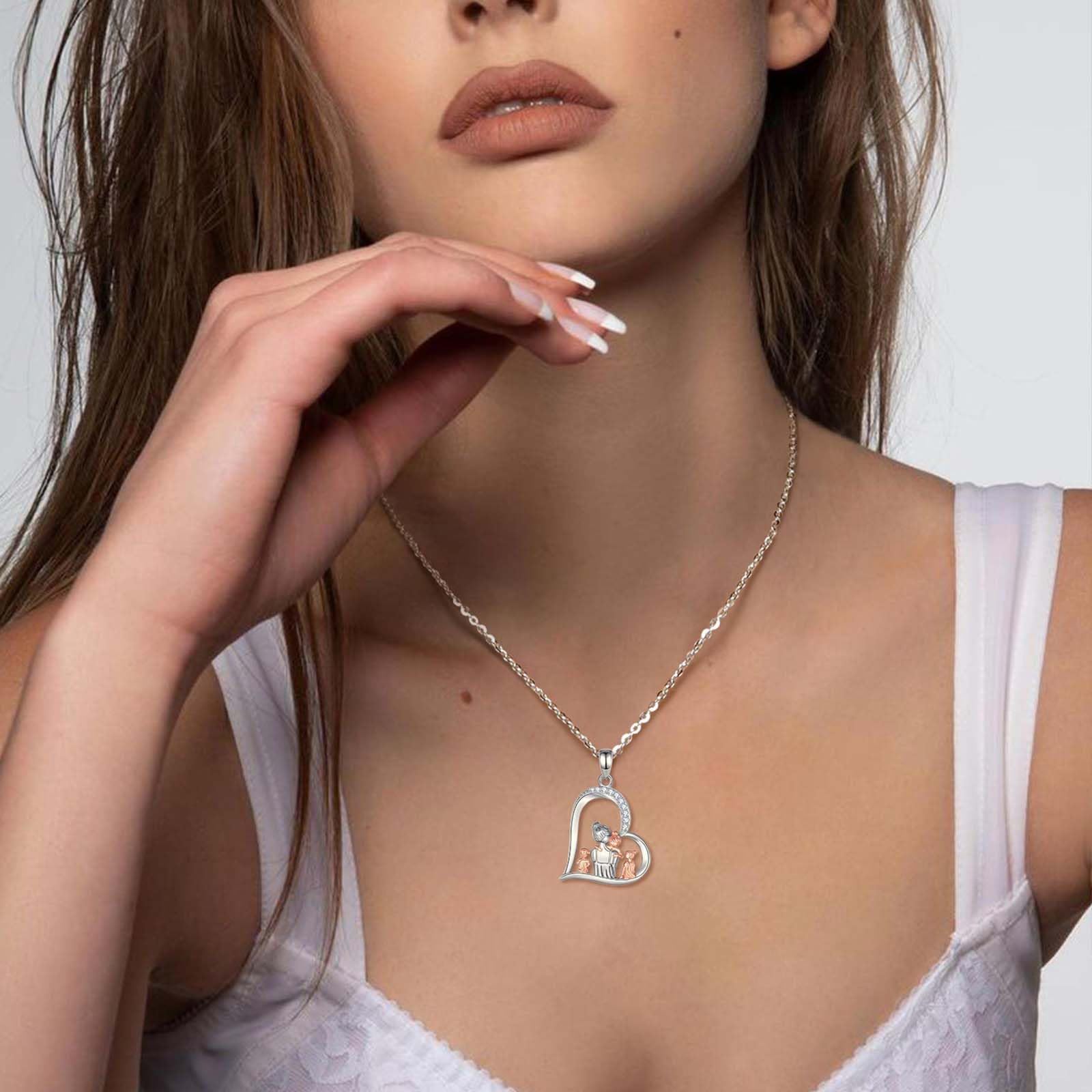 INFUSEU Collier Mere Fille Bijoux, Argent Sterling 925 Personnalisé PréNom Femme Cadeau Pendentif Enceinte Original Fete Des Meres Collier Maman