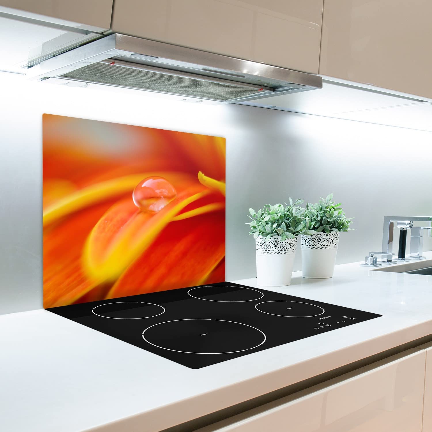 Decormat Schneidebretter Schutzbrett Küche 60x52 cm Herdabdeckplatte Gehärtetes Glas Spritzschutz - Wassertropfen