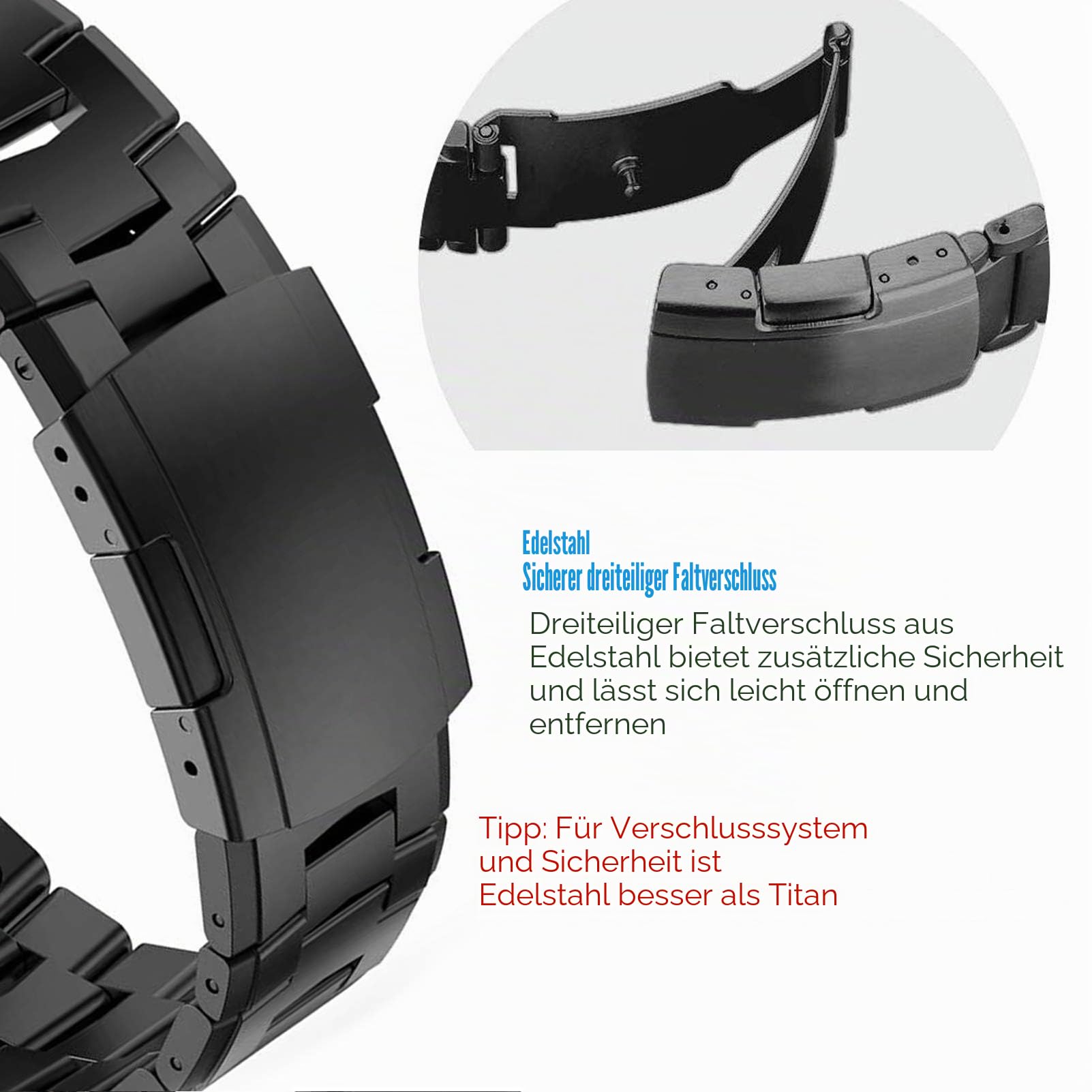 YOOSIDE für Fenix 7X / Fenix 6X / Fenix 5X / Enduro Titan Armband, QuickFit 26mm Verstellbares Metall armband mit Edelstahlschnalle für Garmin Fenix 6X Pro/Sapphire/Solar,Fenix 3,Schwarz