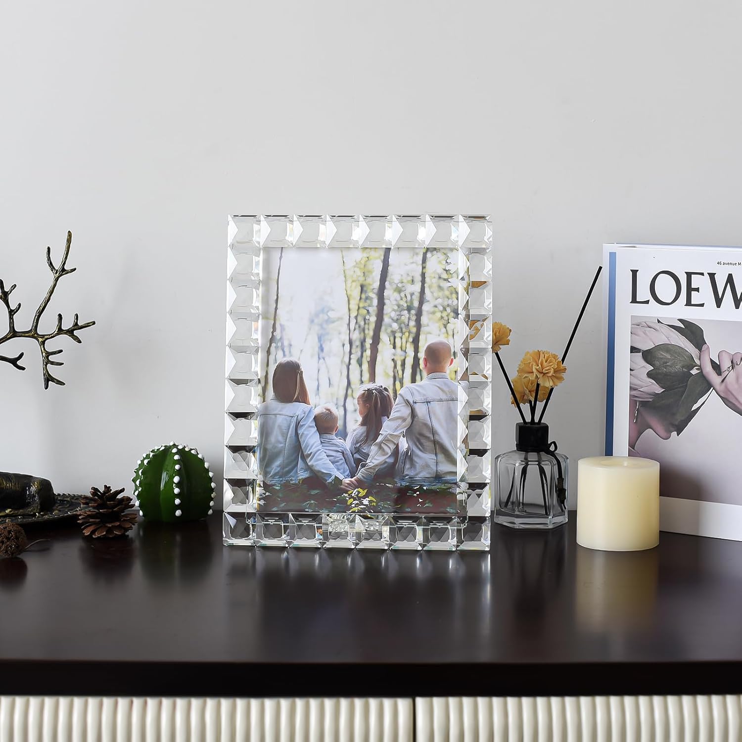 Luxury Crystal Picture Photo Frame,Grid Diamond Craft,Crystal Wedding Frame of Keepsake Photo Frames, Tabletop Display Decor Frame, Clear with Gift Box (8" x 10")